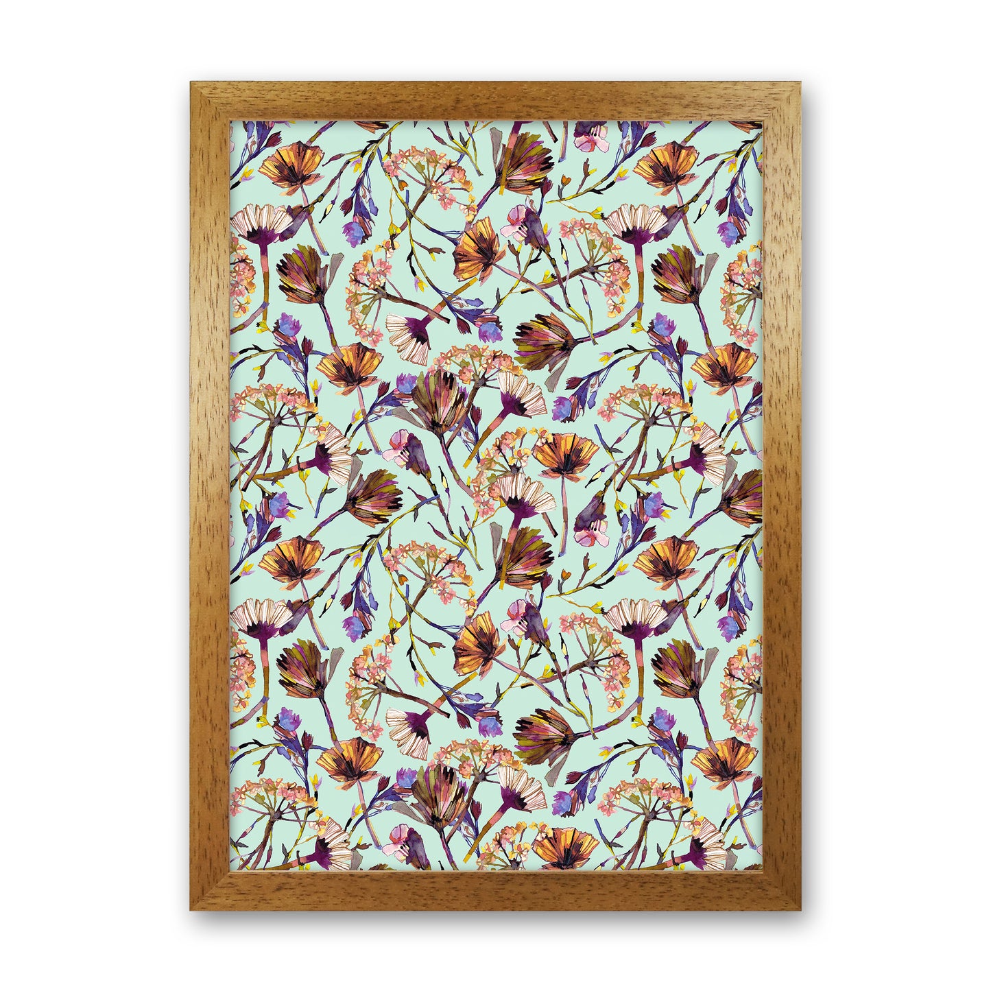 Dry Blue Flowers Collage Abstract Art Print by Ninola Design Oak Grain