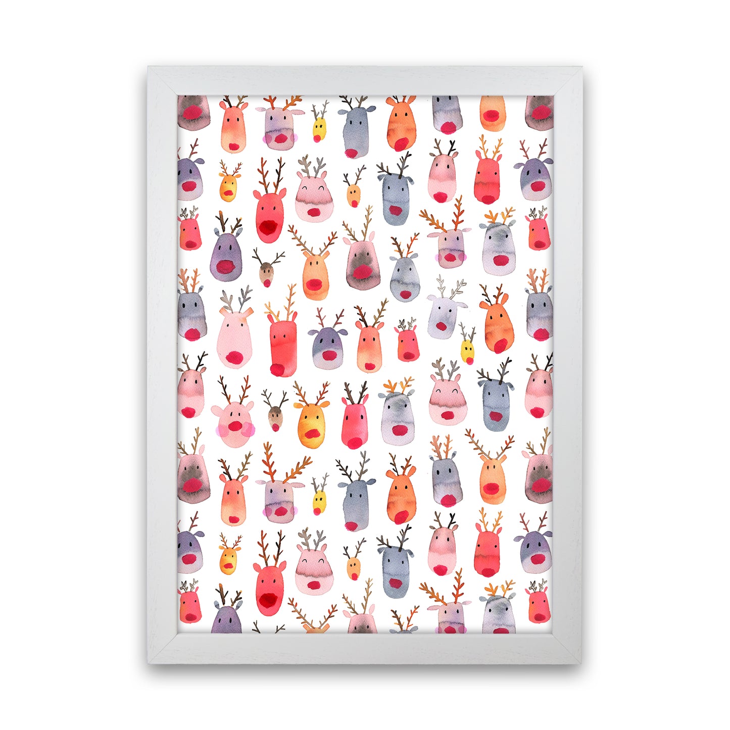 Cute Winter Reindeers Kids Abstract Art Print by Ninola Design White Grain