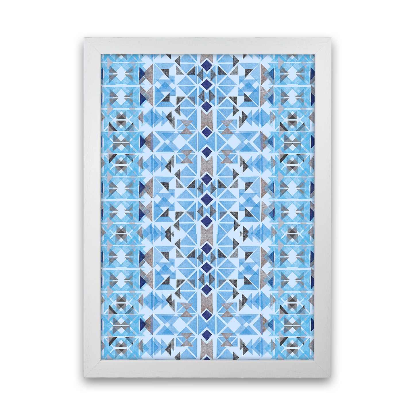 Boho Nomadic Tribal Blue Abstract Art Print by Ninola Design White Grain