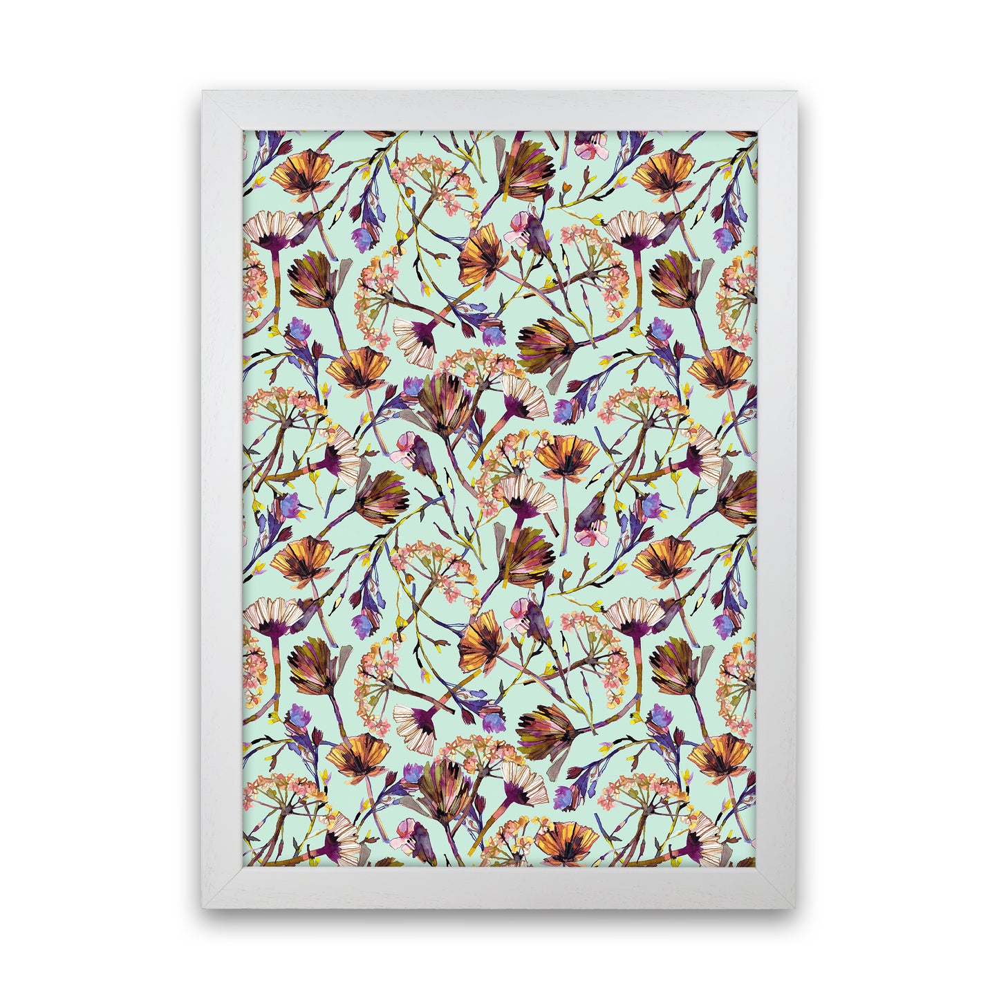 Dry Blue Flowers Collage Abstract Art Print by Ninola Design White Grain