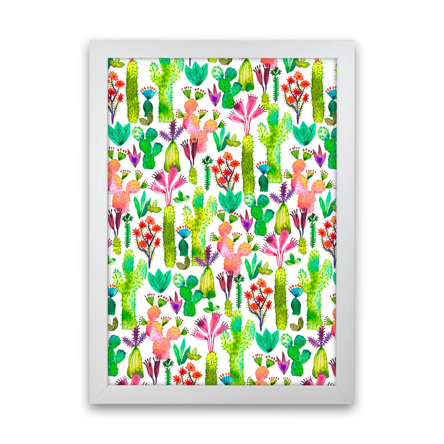 Cacti Garden Abstract Art Print by Ninola Design White Grain