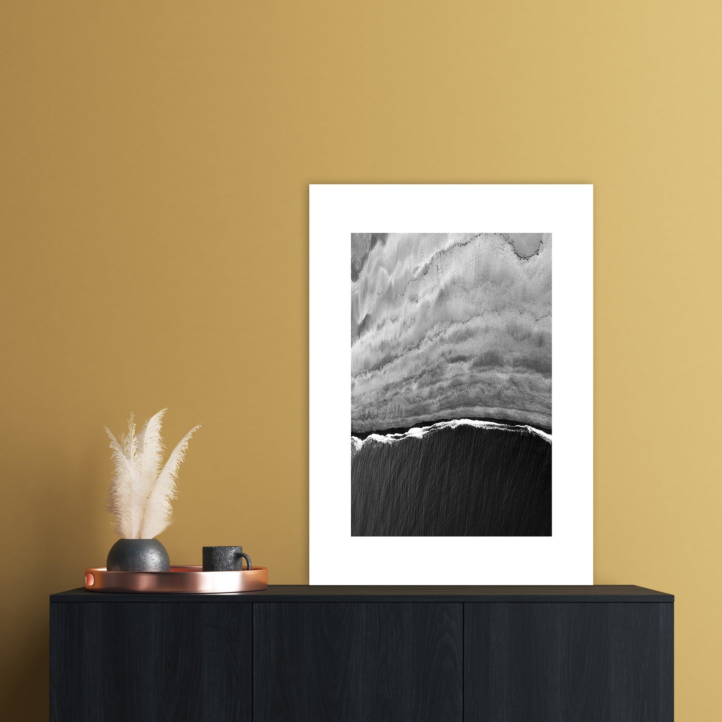 Black Ocean Abstract Art Print by Nordic Creators A1 Black Frame