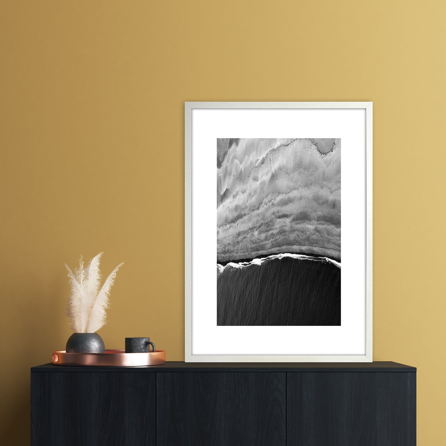 Black Ocean Abstract Art Print by Nordic Creators A1 Oak Frame