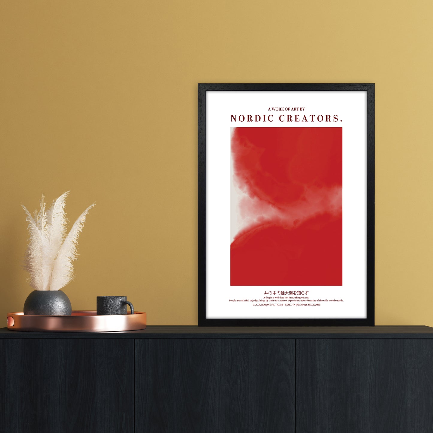 Red Japan Abstract Art Print by Nordic Creators A2 White Frame