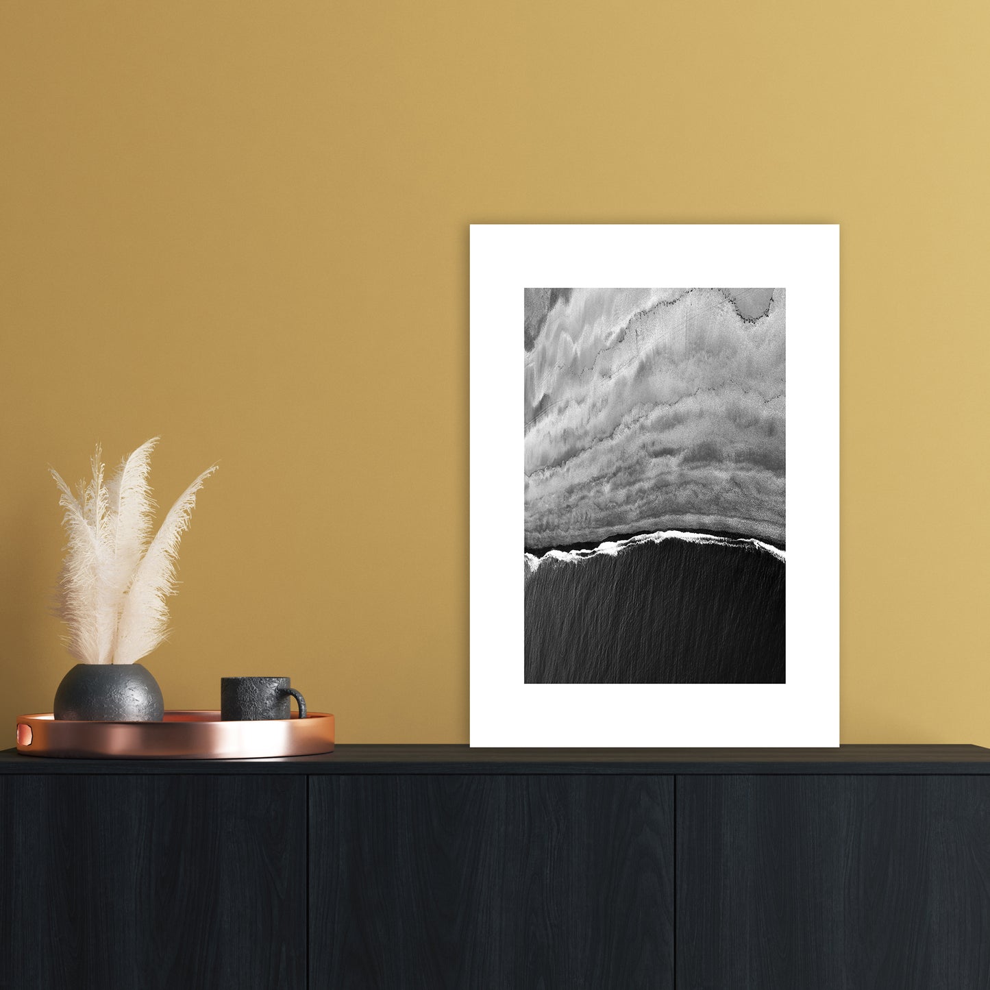 Black Ocean Abstract Art Print by Nordic Creators A2 Black Frame