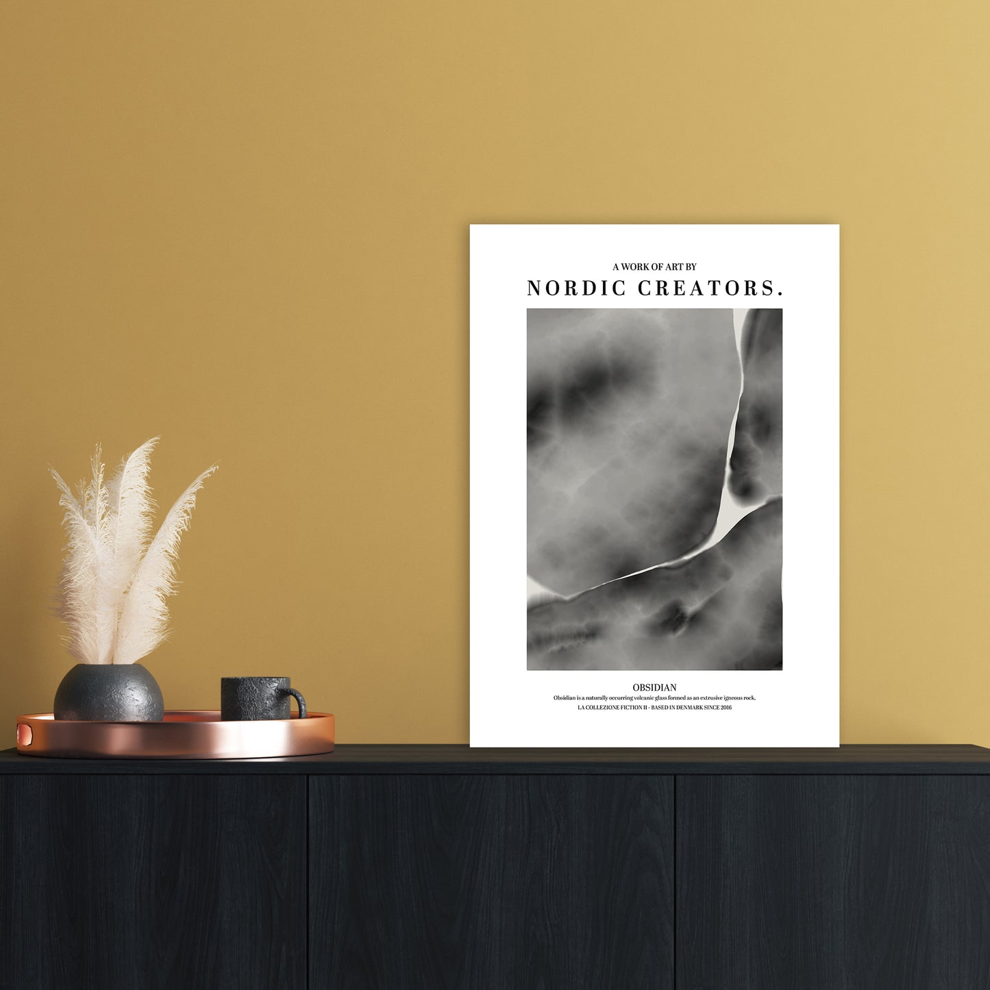 Obsidian Abstract Art Print by Nordic Creators A2 Black Frame