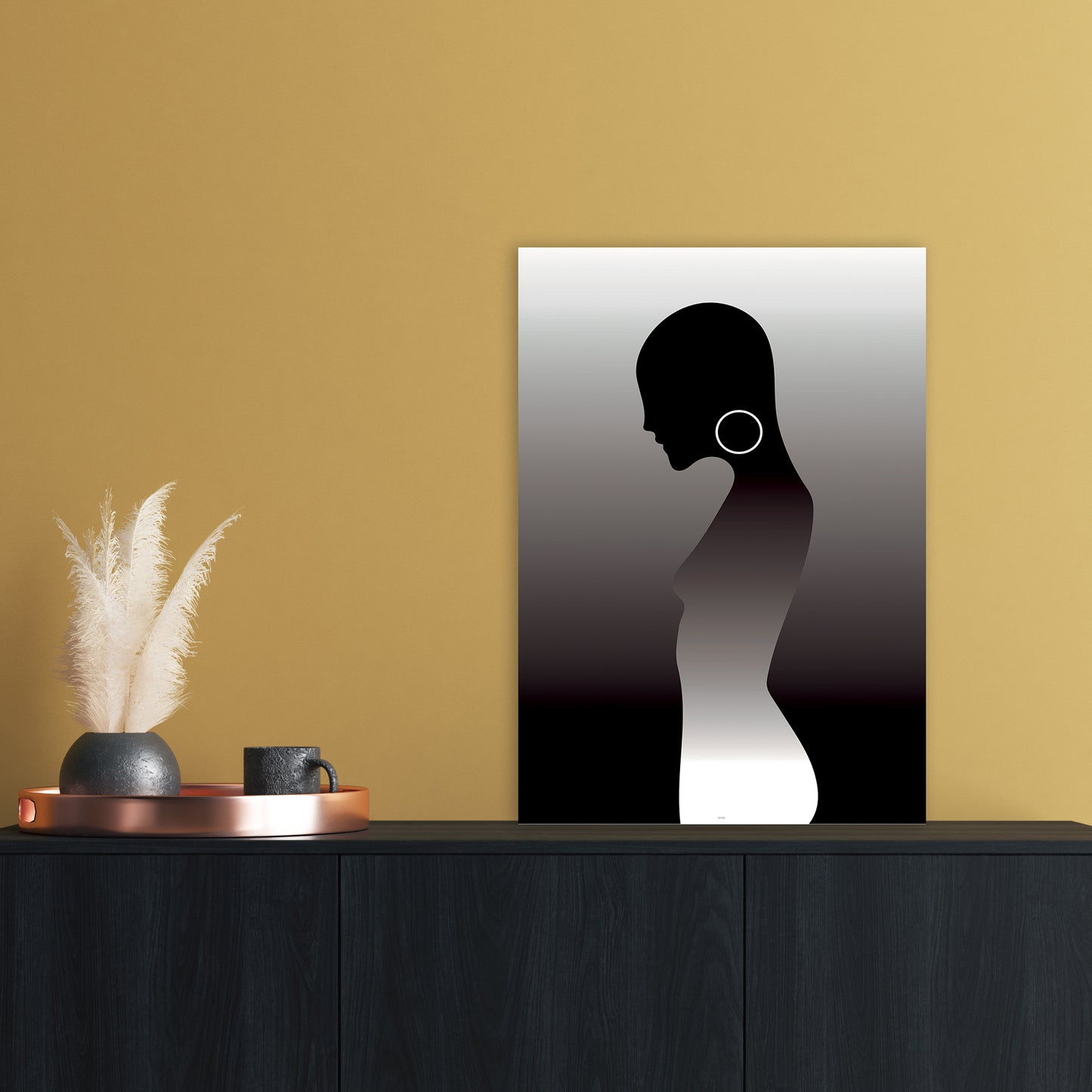 PJ-836-13 Woman of darkness Abstract Art Print by Nordic Creators A2 Black Frame