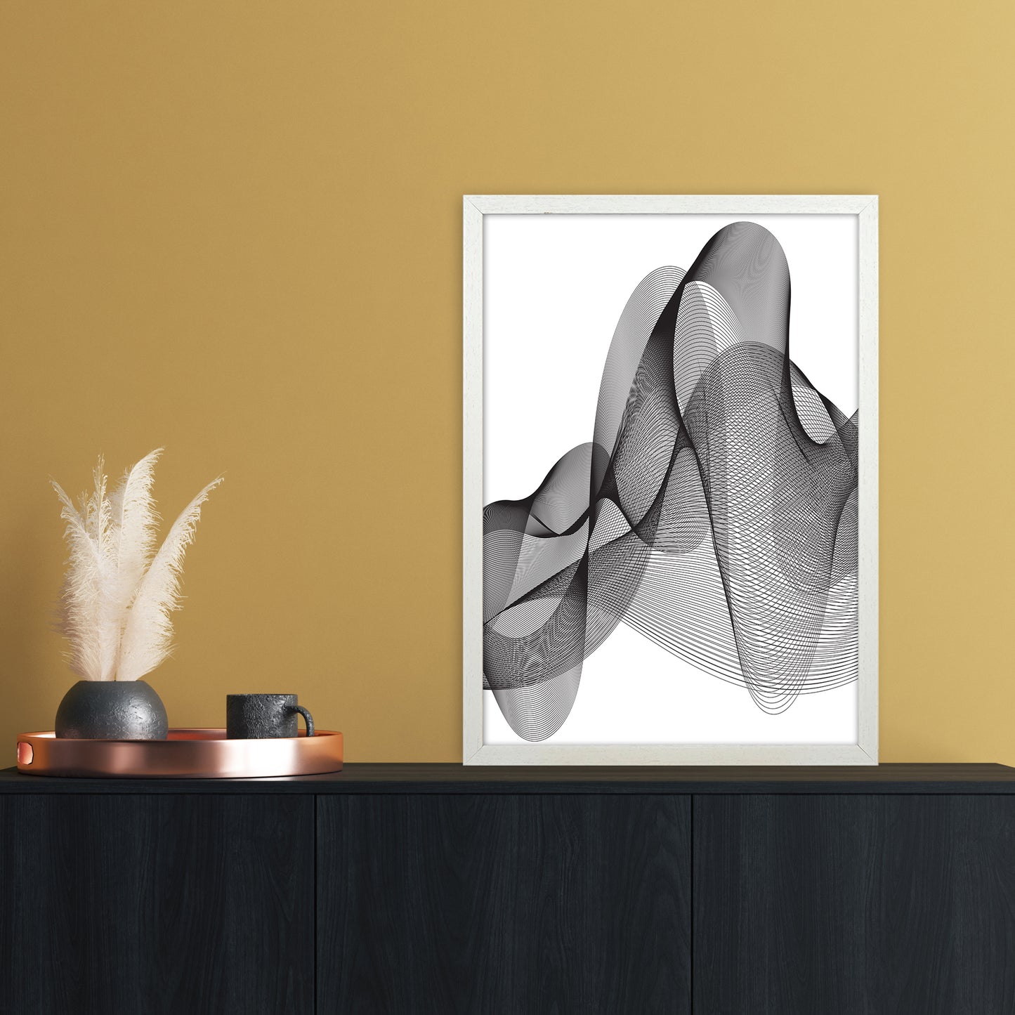Graphic Abstract Art Print by Nordic Creators A2 Oak Frame