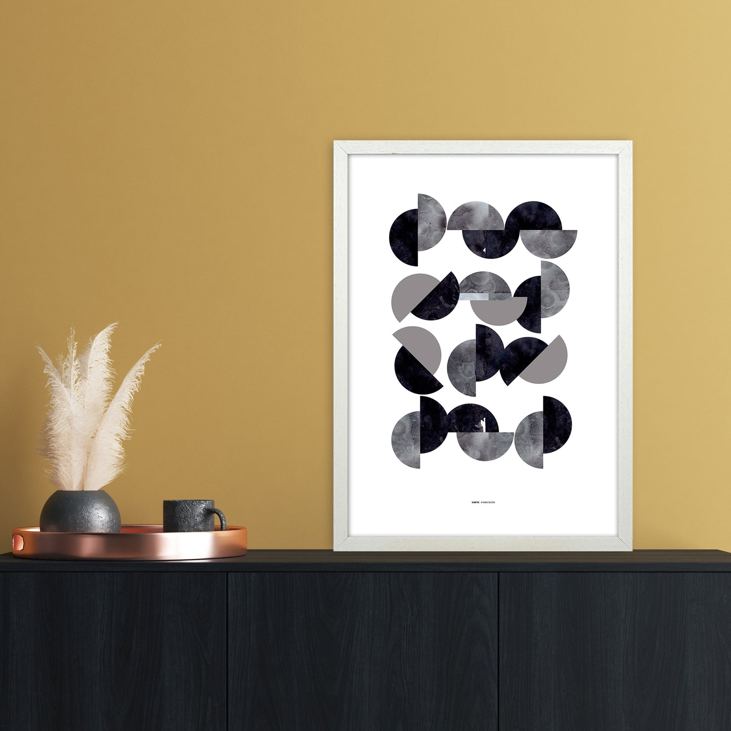 PJ-836-15 Geometric Abstract Art Print by Nordic Creators A2 Oak Frame