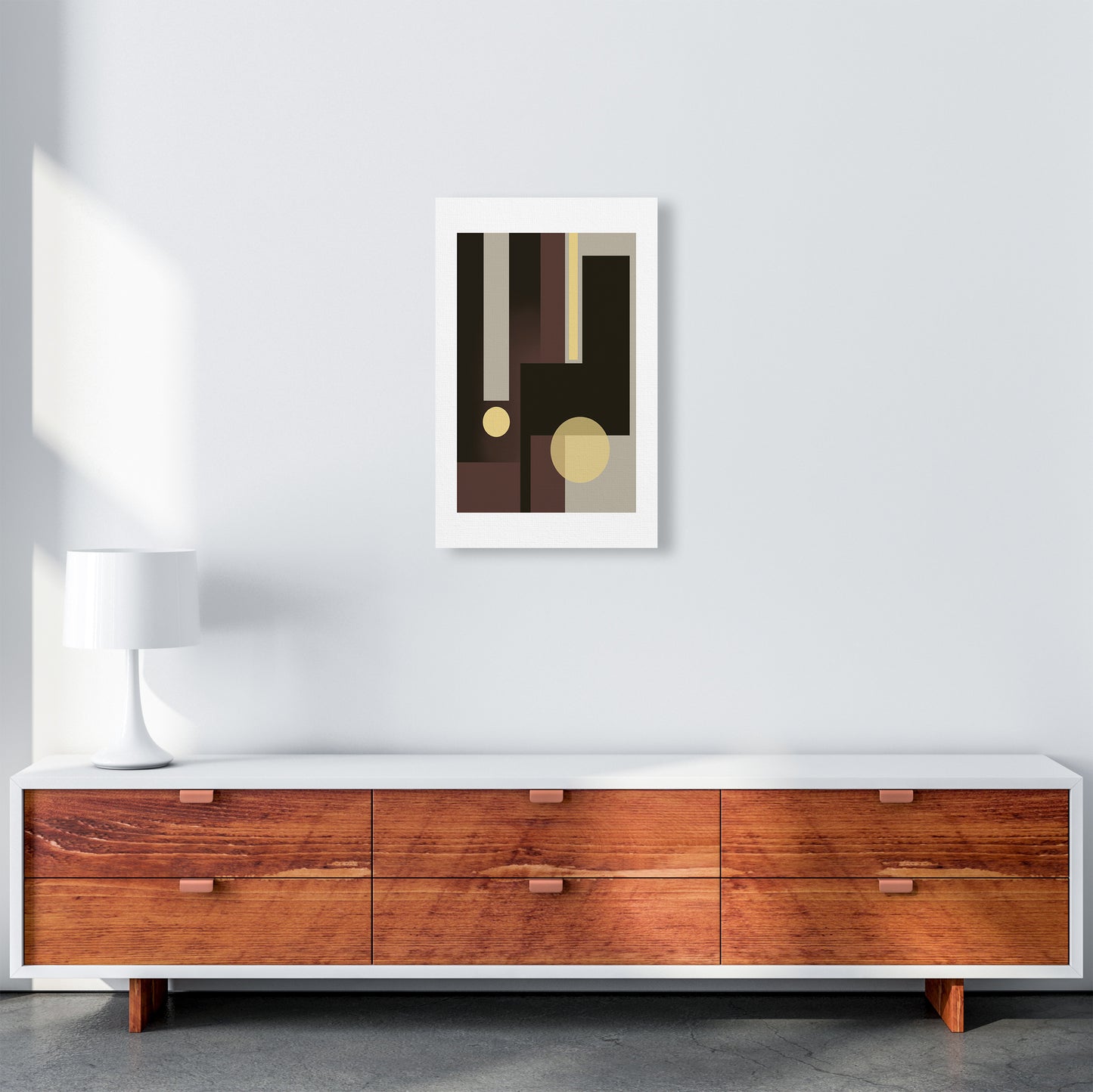 Grey Brown & Yellow Abstract Art Print by Nordic Creators A3 Canvas