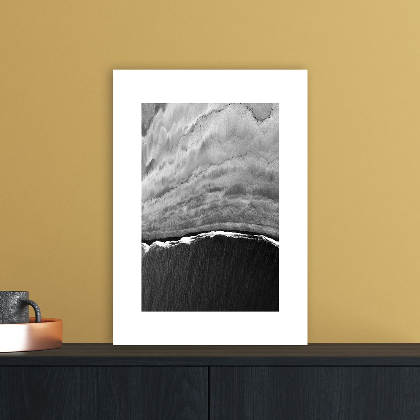 Black Ocean Abstract Art Print by Nordic Creators A3 Black Frame