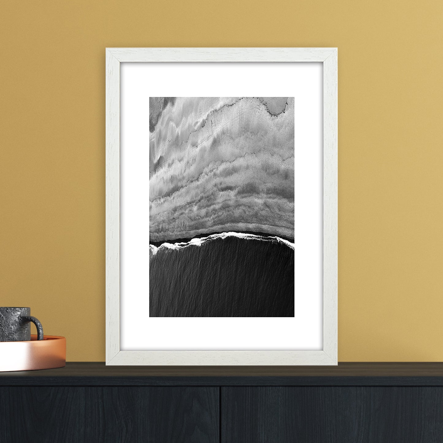 Black Ocean Abstract Art Print by Nordic Creators A3 Oak Frame