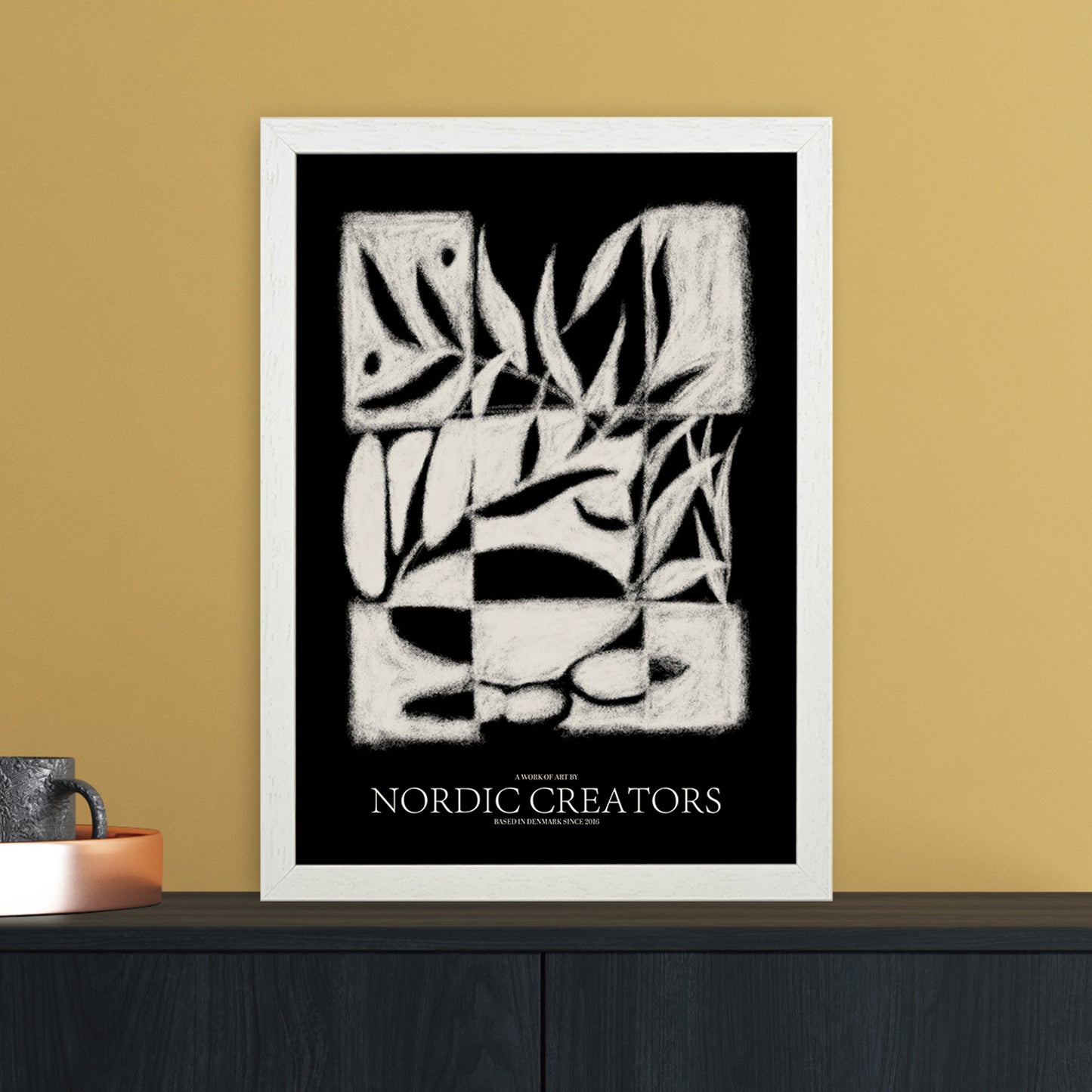 Black pattern Abstract Art Print by Nordic Creators A3 Oak Frame