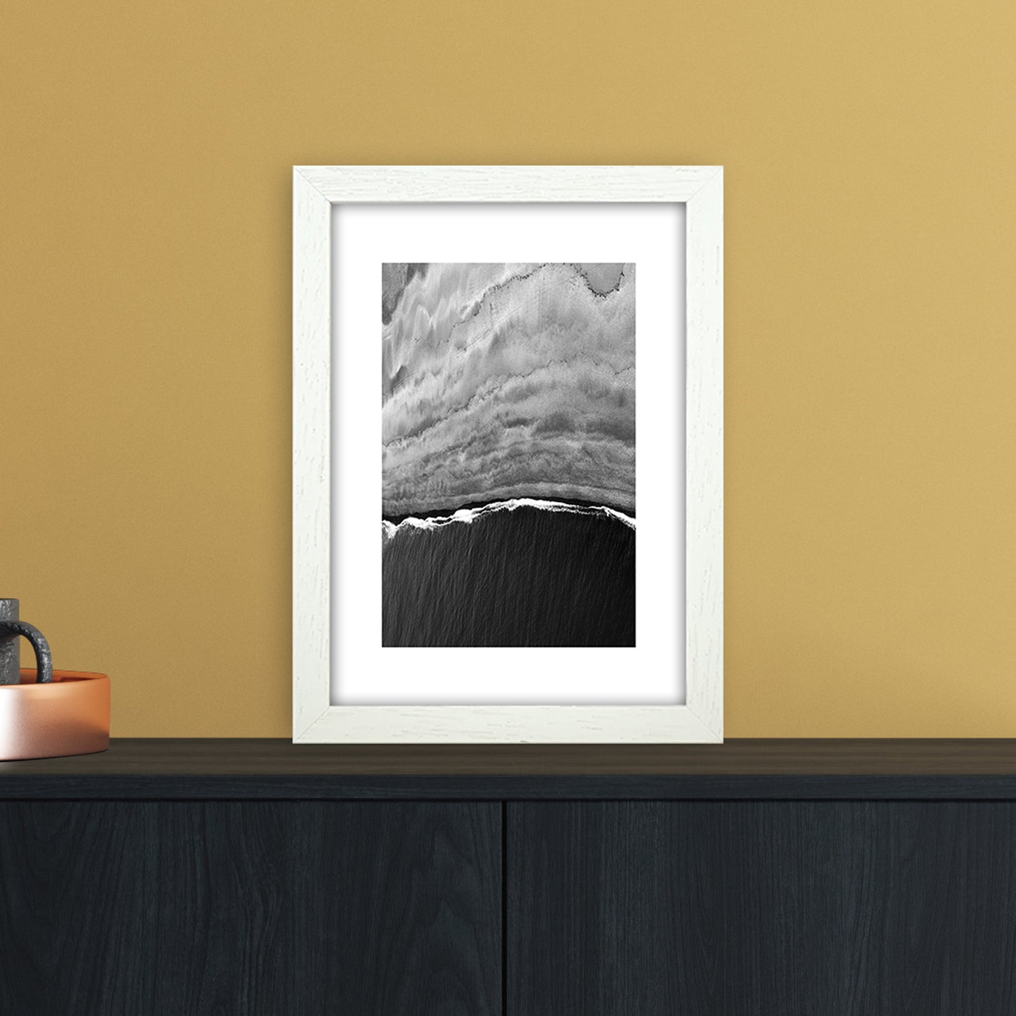 Black Ocean Abstract Art Print by Nordic Creators A4 Oak Frame