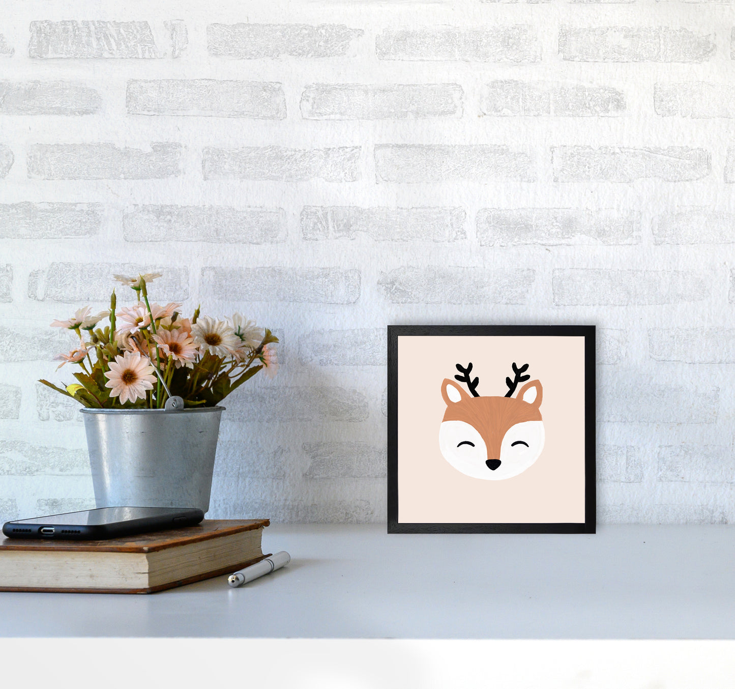 Blush Deer Christmas Art Print by Orara Studio4040 White Frame