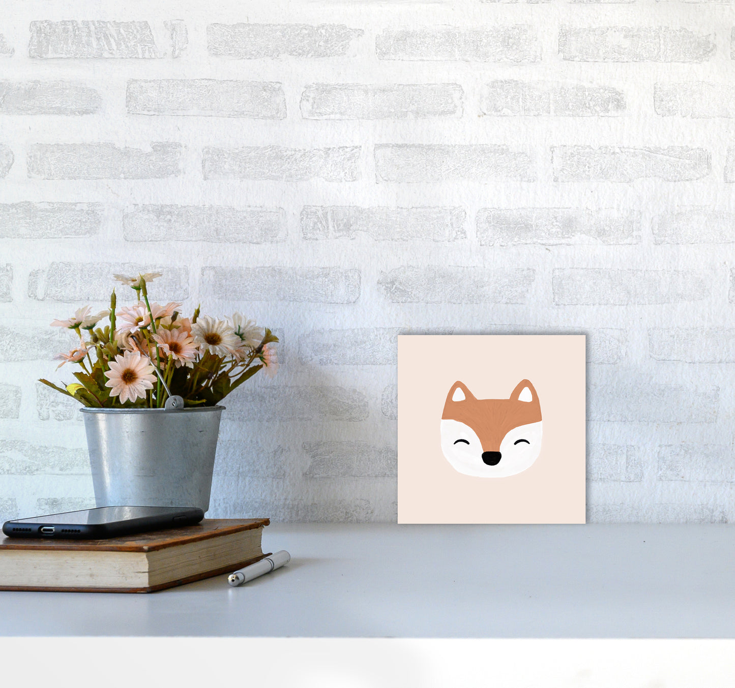 Blush Fox Christmas Art Print by Orara Studio4040 Black Frame