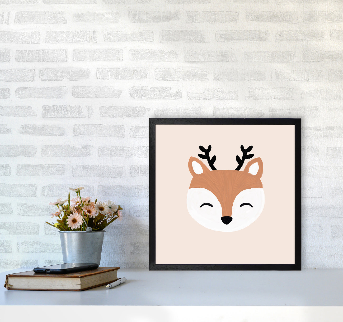 Blush Deer Christmas Art Print by Orara Studio5050 White Frame