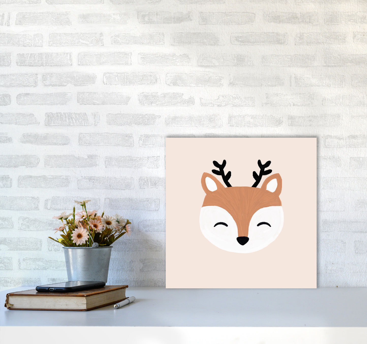 Blush Deer Christmas Art Print by Orara Studio5050 Black Frame