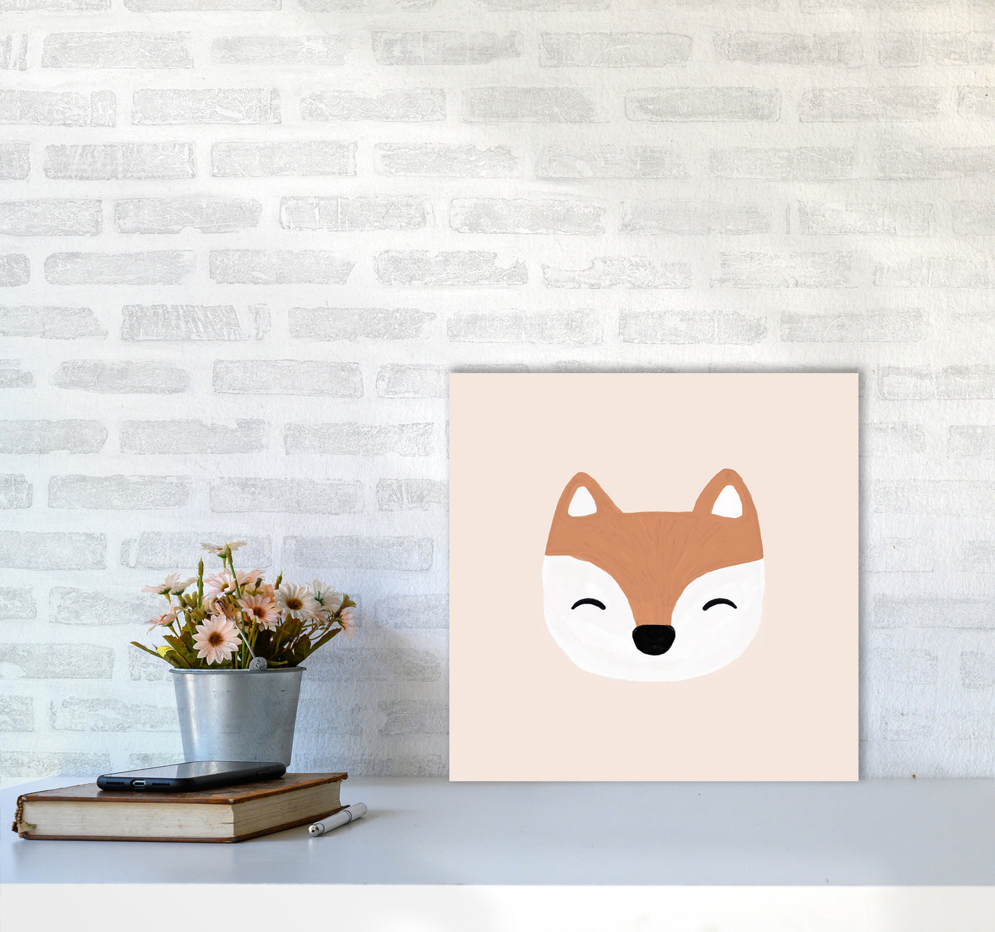 Blush Fox Christmas Art Print by Orara Studio5050 Black Frame