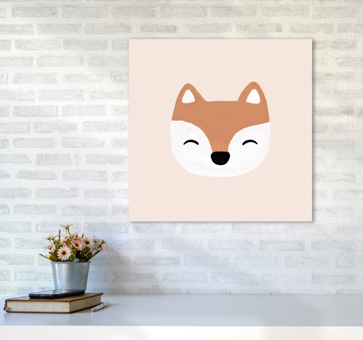 Blush Fox Christmas Art Print by Orara Studio6060 Black Frame