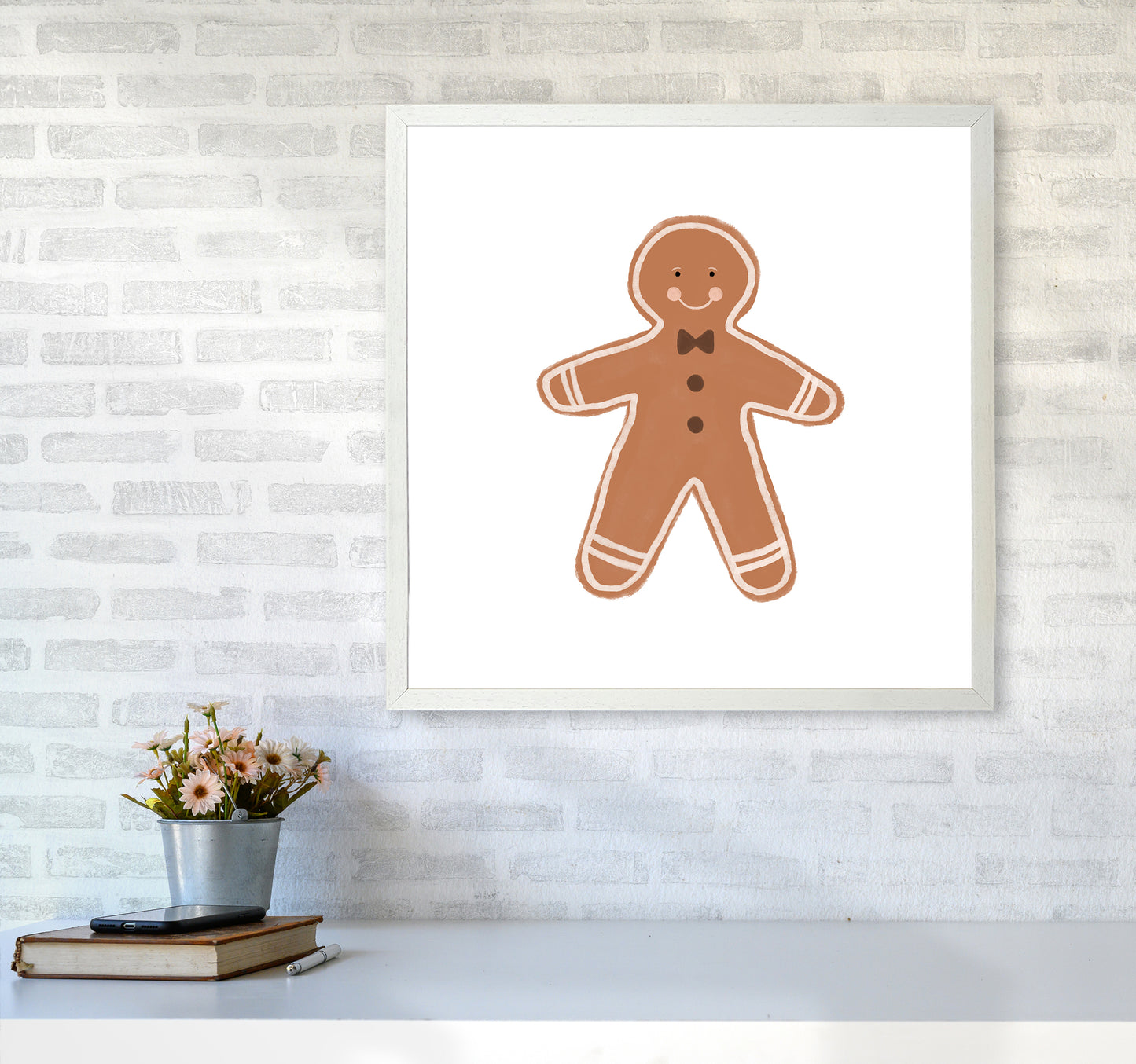 Gingerbread Man Christmas Art Print by Orara Studio6060 Oak Frame