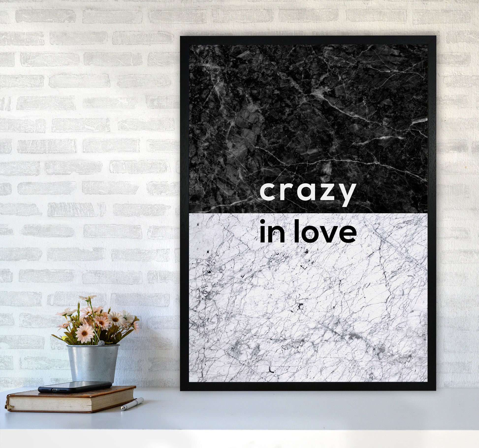 Crazy In Love Marble Quote Print By Orara Studio A1 White Frame