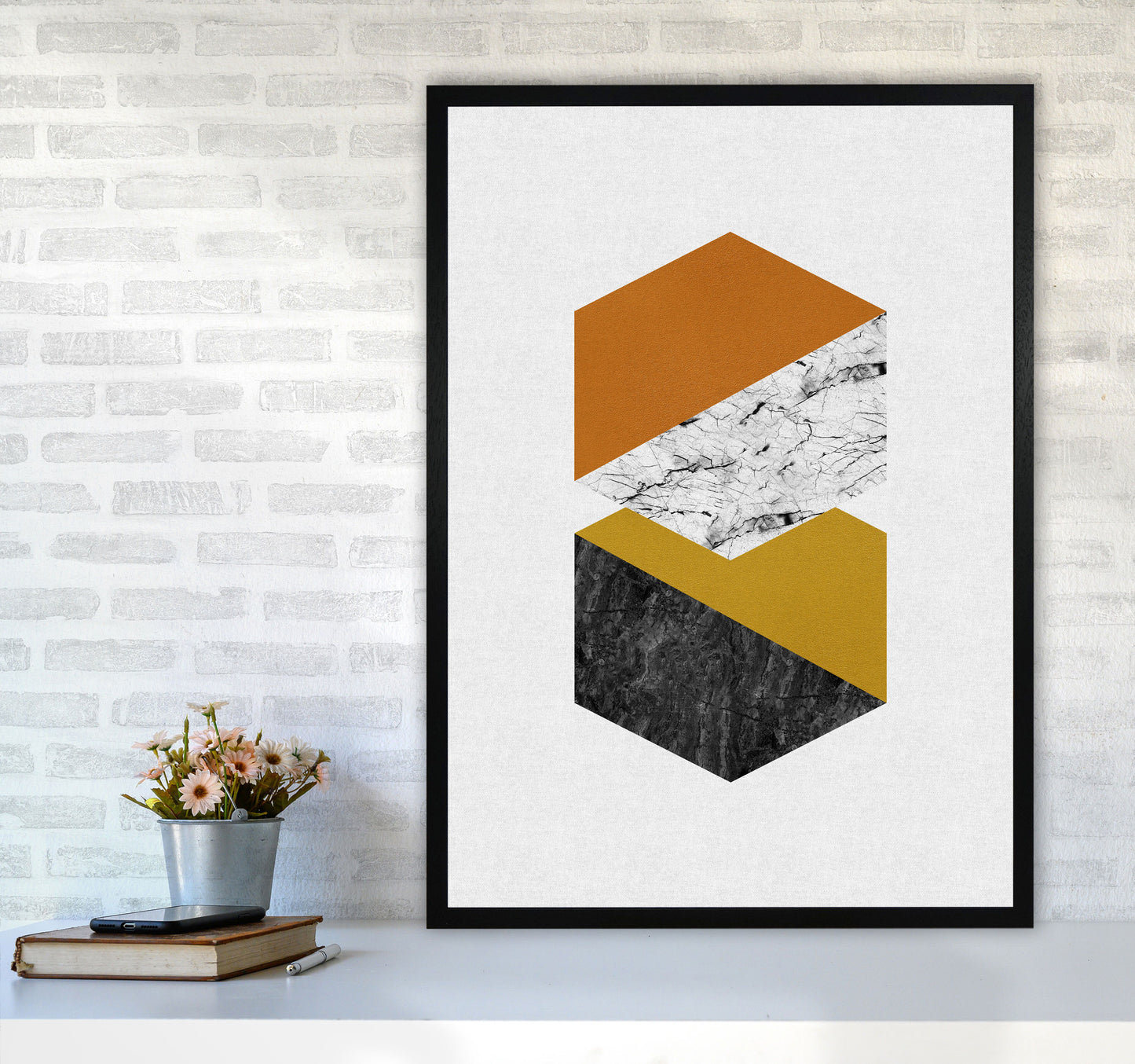 Geometric Hexagons Print By Orara Studio A1 White Frame