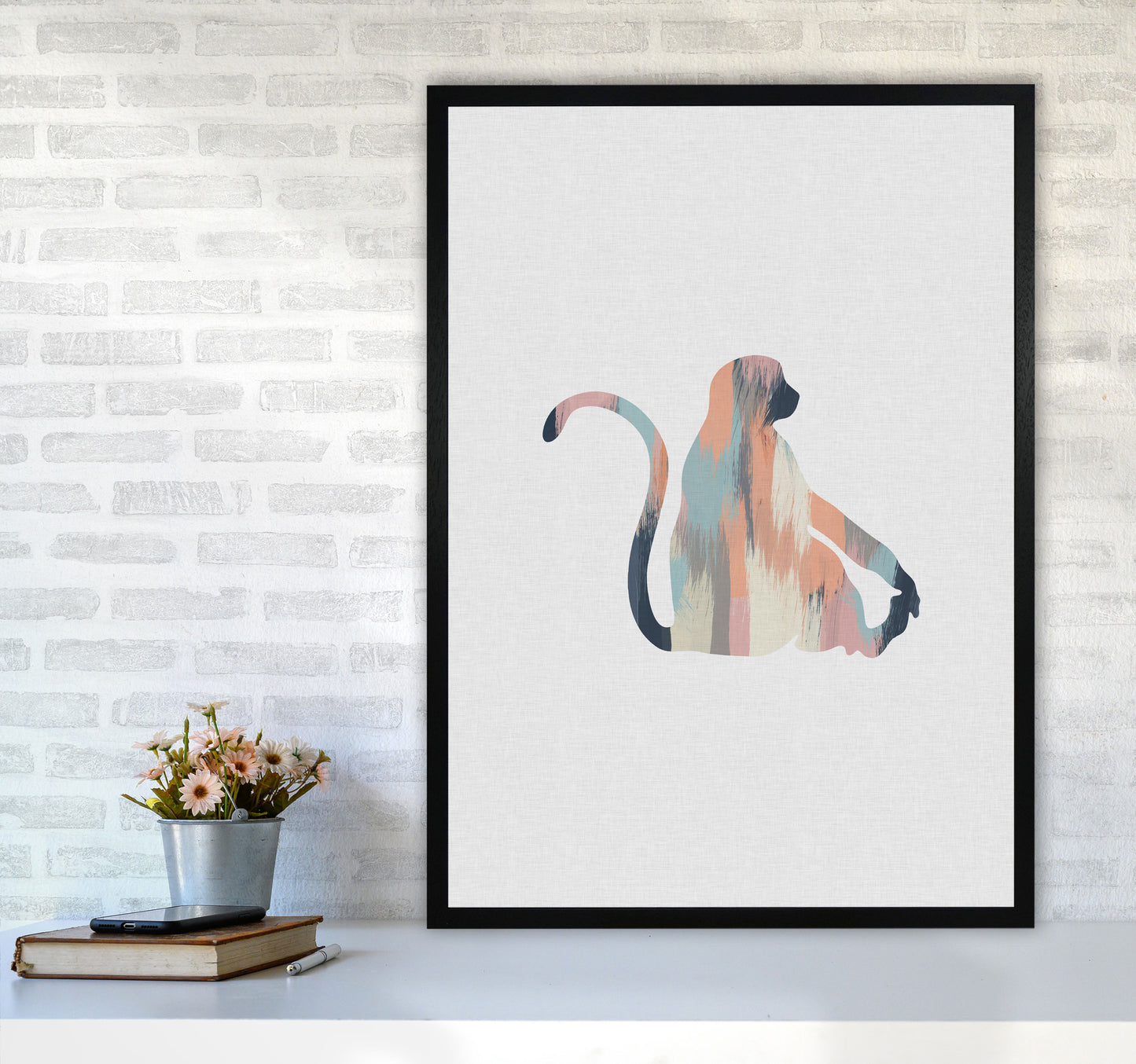 Pastel Monkey Print By Orara Studio Animal Art Print A1 White Frame