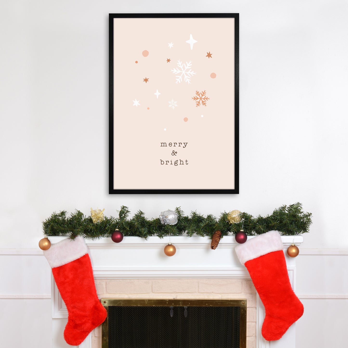 Merry & Bright Christmas Art Print by Orara Studio A1 White Frame