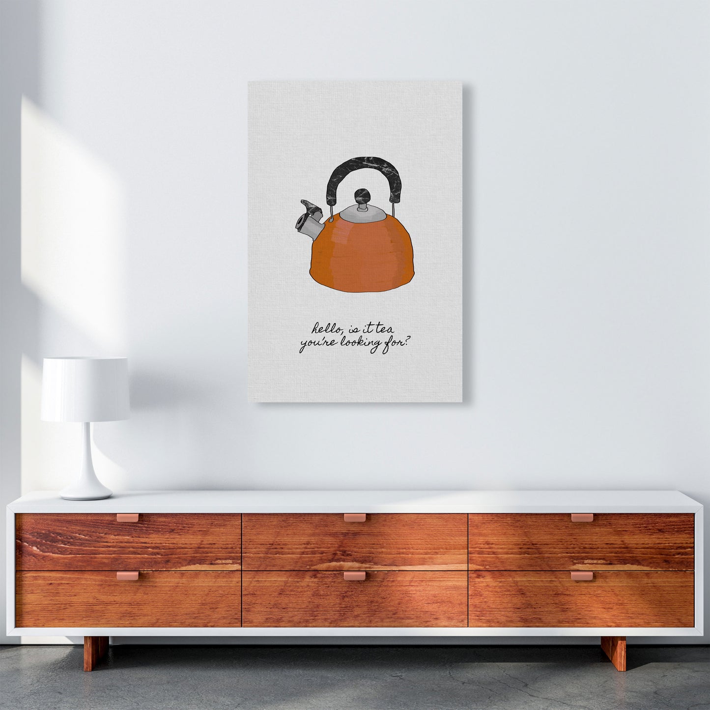Hello Is It Tea Print By Orara Studio, Framed Kitchen Wall Art A1 Canvas