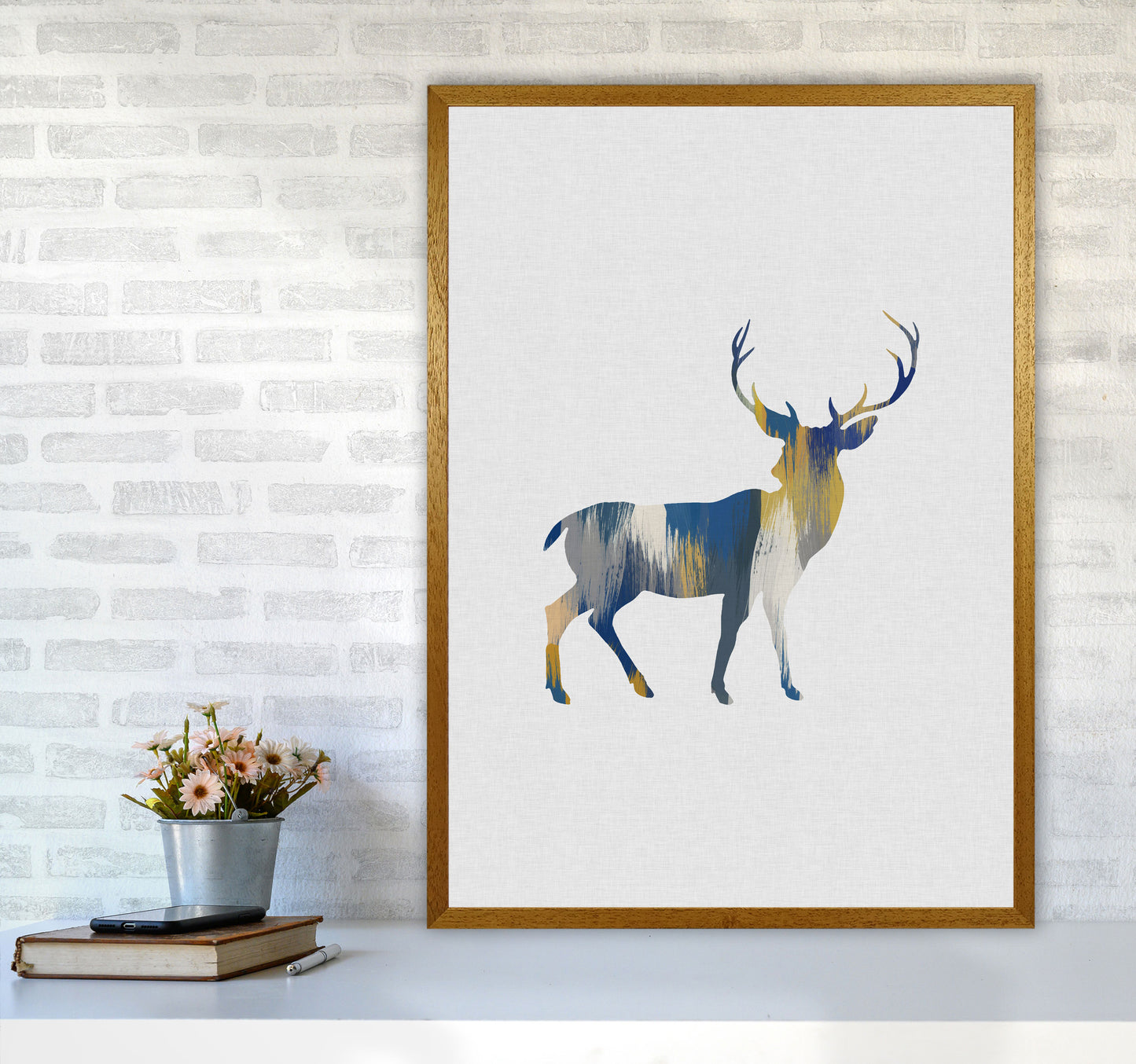 Deer Blue & Yellow Print By Orara Studio Animal Art Print A1 Print Only