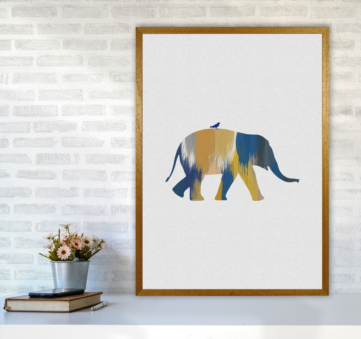 Elephant Blue & Yellow Print By Orara Studio Animal Art Print A1 Print Only