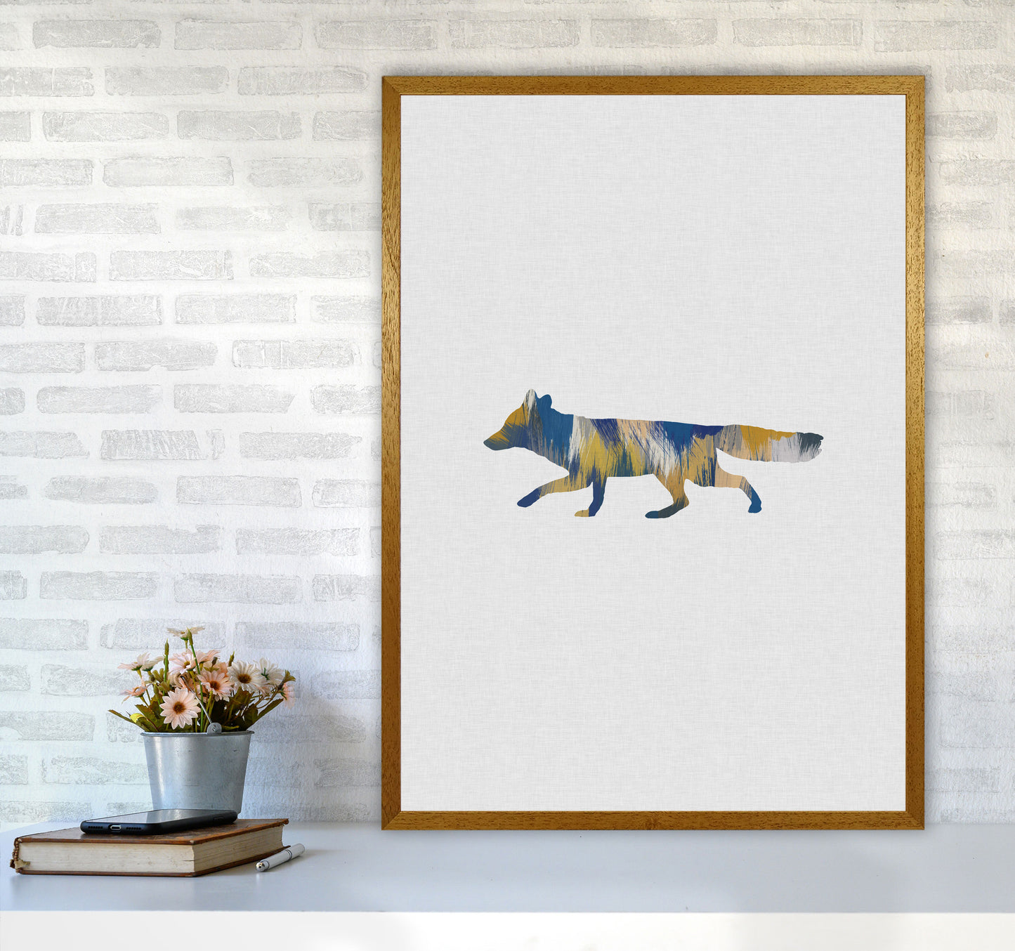 Fox Blue & Yellow Print By Orara Studio Animal Art Print A1 Print Only