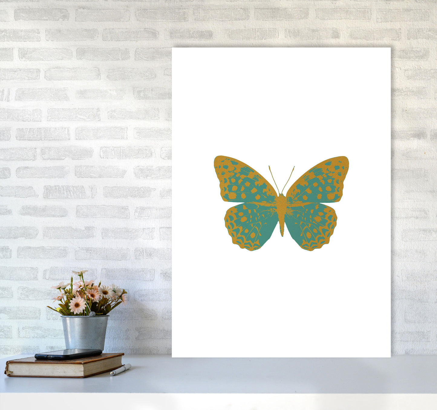 Teal Butterfly Print By Orara Studio Animal Art Print A1 Black Frame