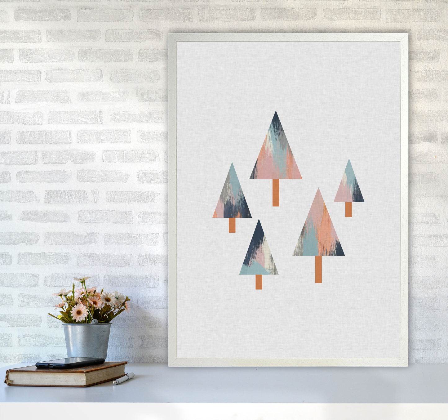 Pastel Trees Print By Orara Studio, Framed Botanical & Nature Art Print A1 Oak Frame