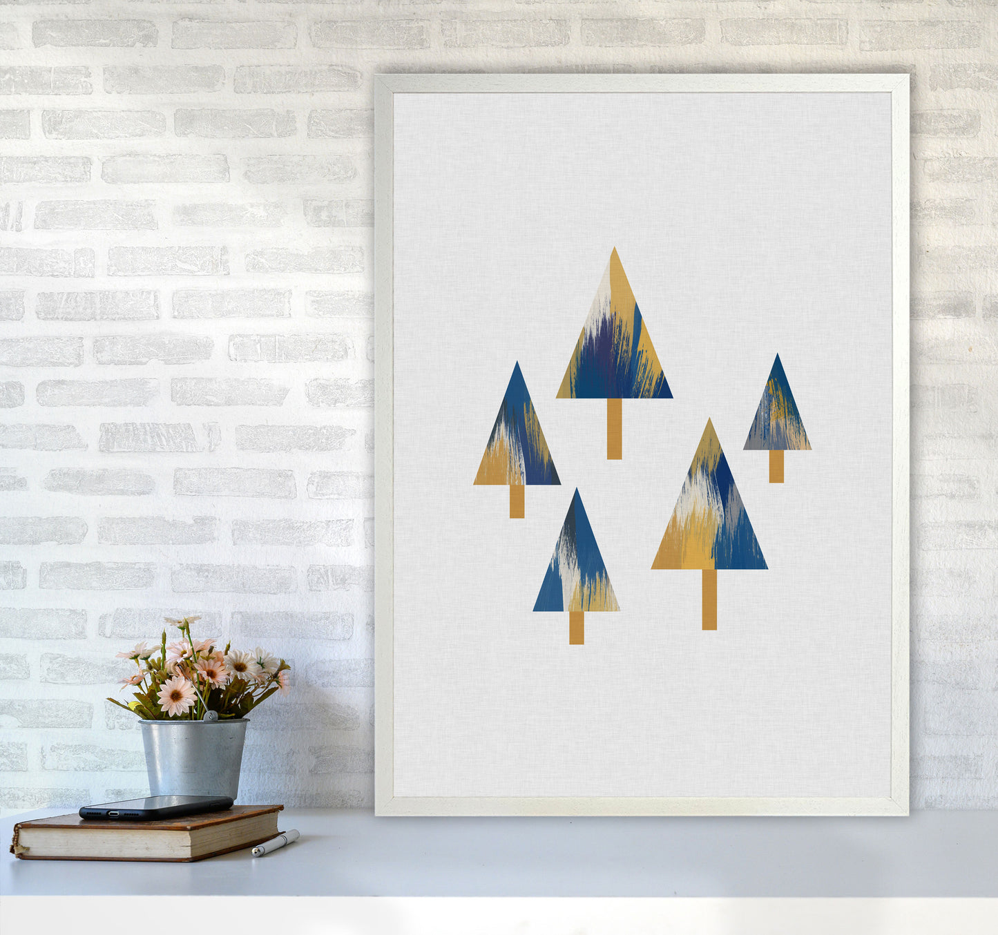 Trees Blue & Yellow Print By Orara Studio A1 Oak Frame
