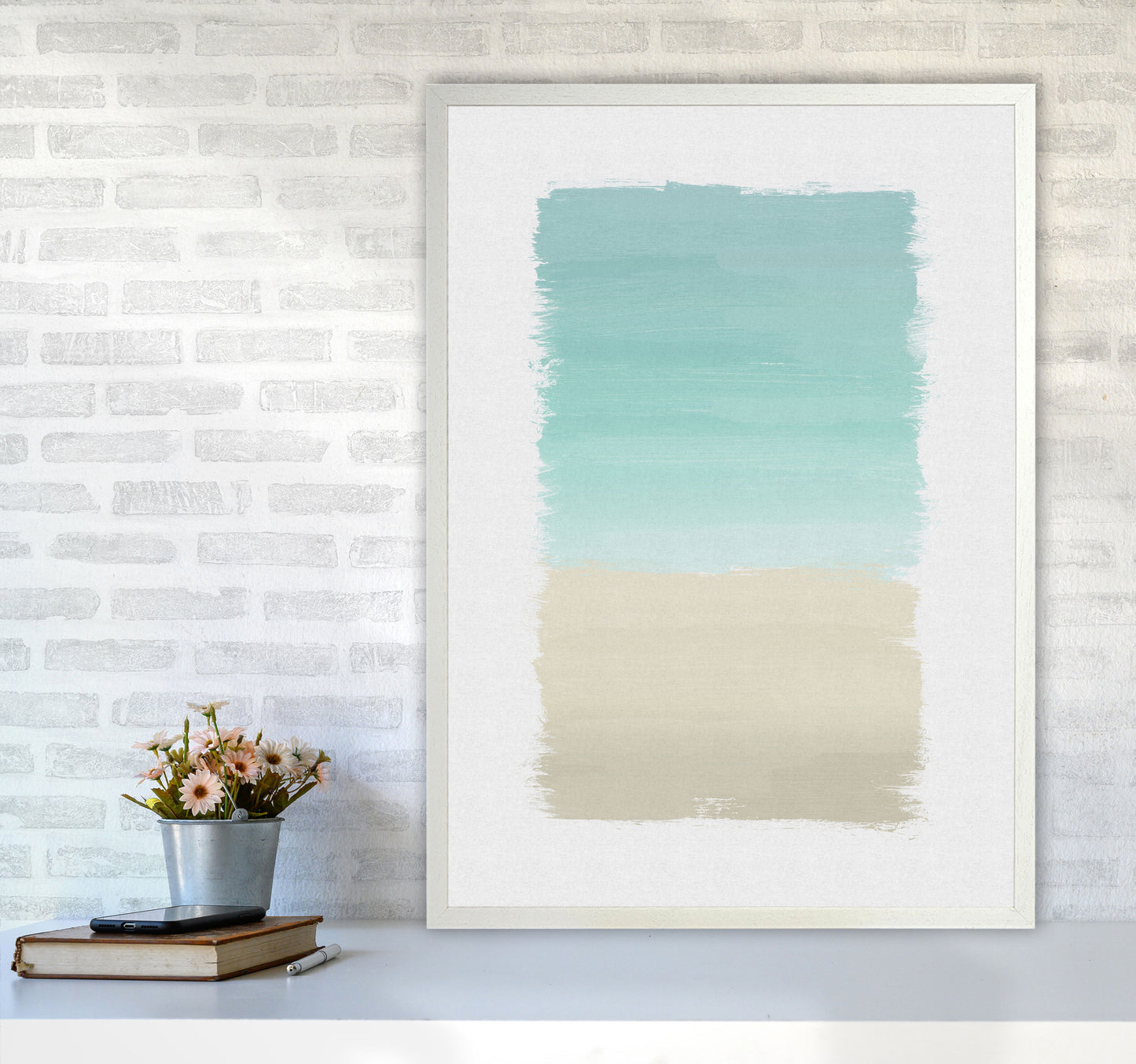 Turquoise Abstract Print By Orara Studio A1 Oak Frame