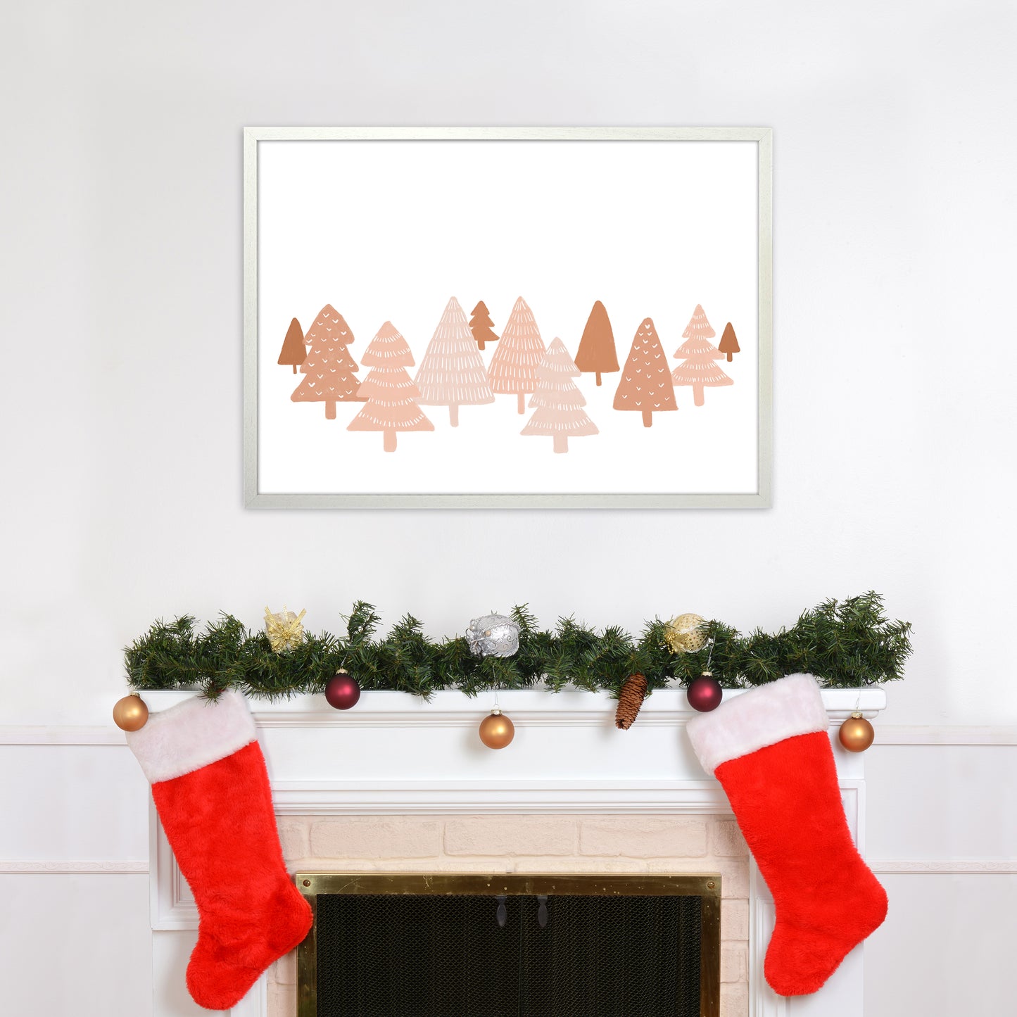 Blush Winter Trees Christmas Art Print by Orara Studio A1 Oak Frame