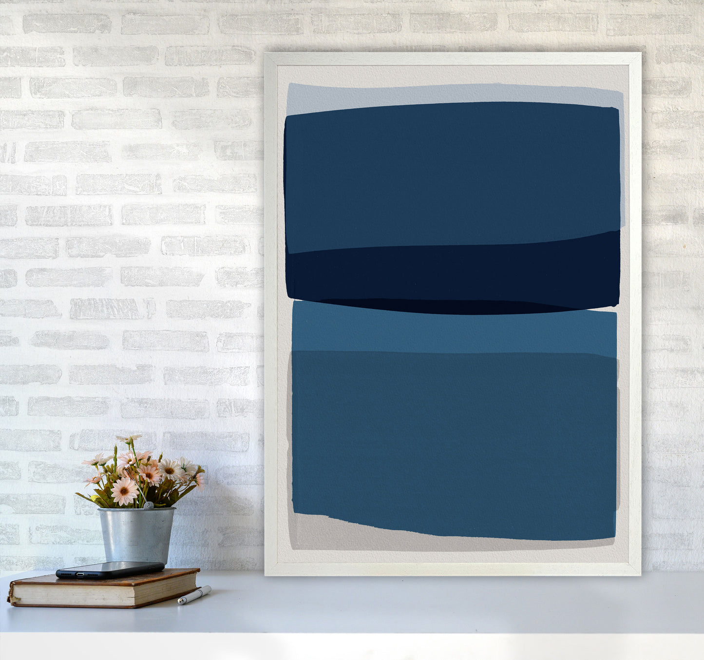 Modern Blue Abstract Art Print by Orara Studio A1 Oak Frame