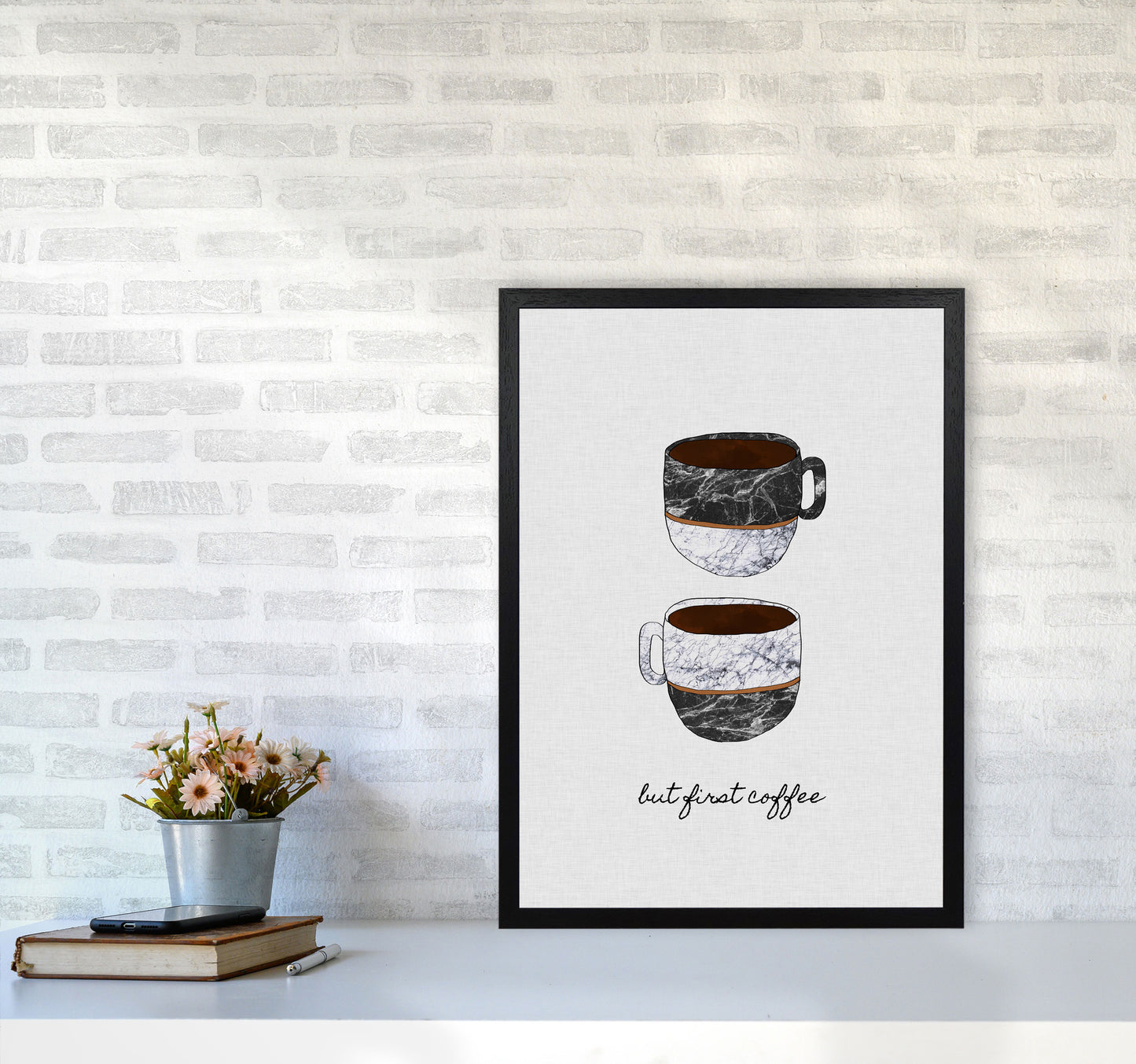 But First Coffee II Print By Orara Studio, Framed Kitchen Wall Art A2 White Frame