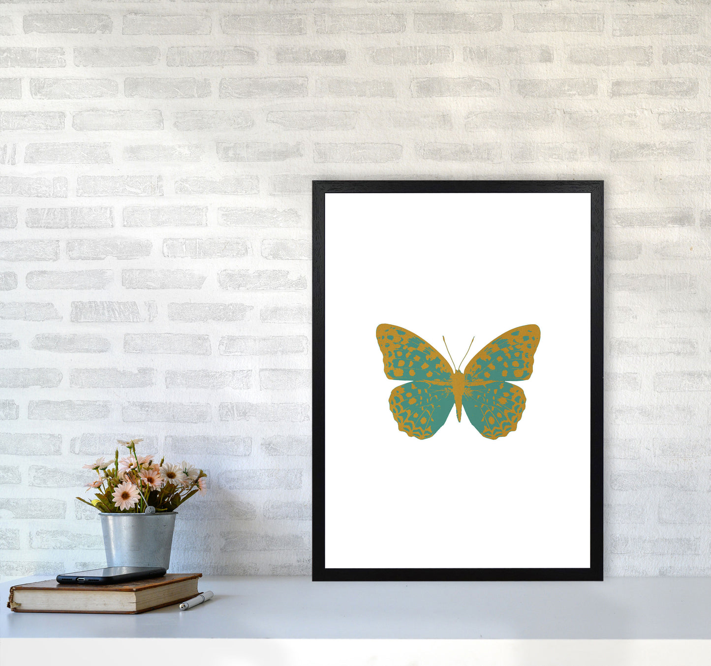 Teal Butterfly Print By Orara Studio Animal Art Print A2 White Frame