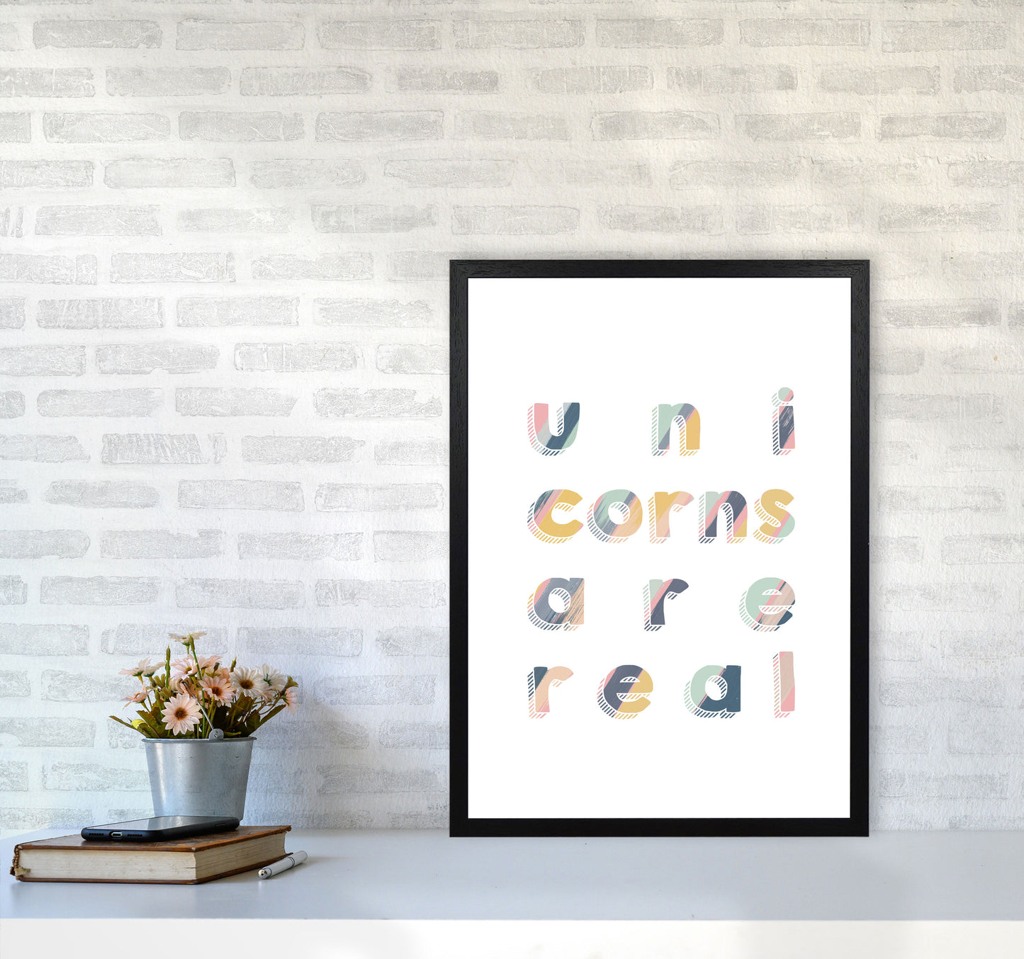 Unicorns Are Real Art Print By Orara Studio, Framed Childrens Wall Art Poster A2 White Frame