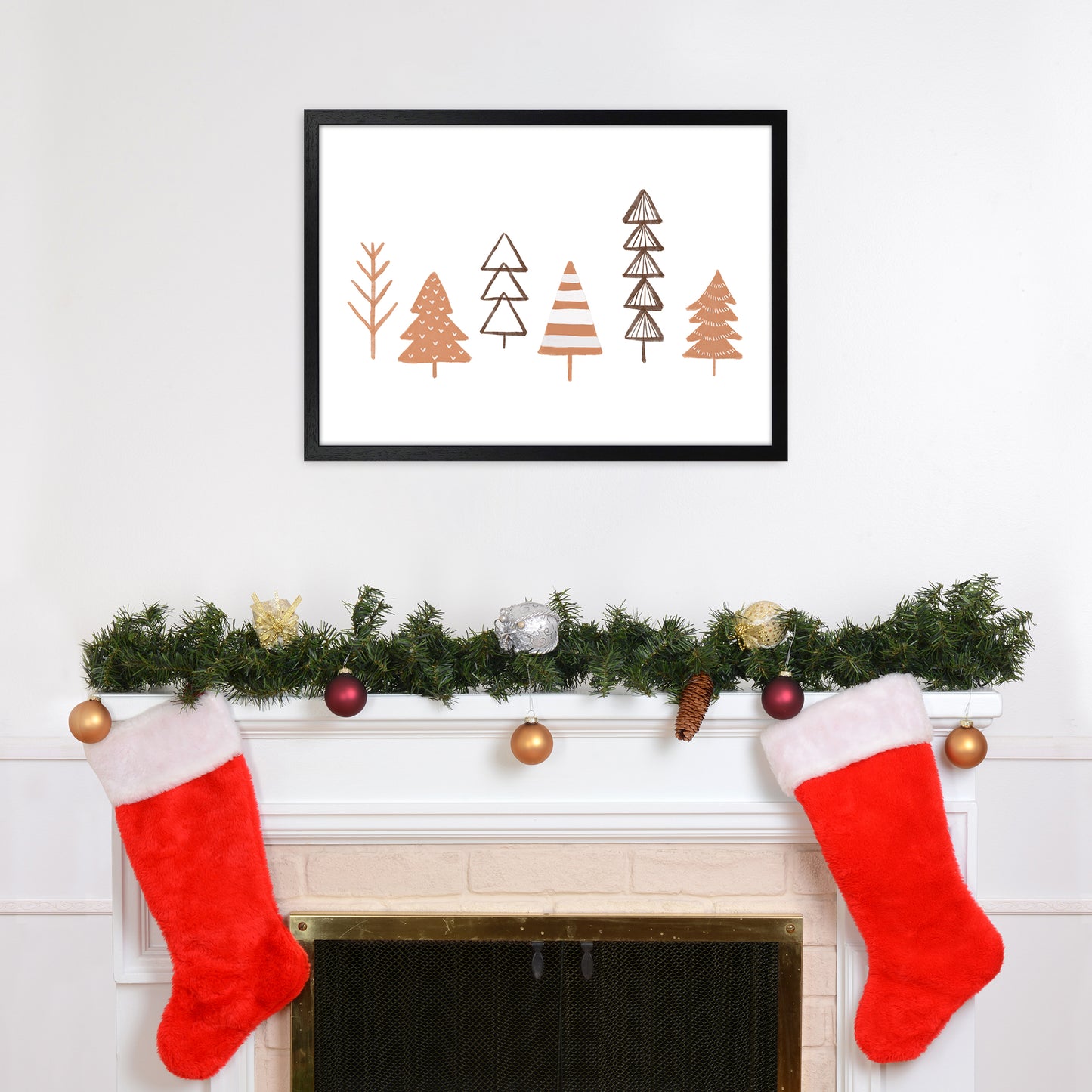 Winter Trees Illustration Christmas Art Print by Orara Studio A2 White Frame