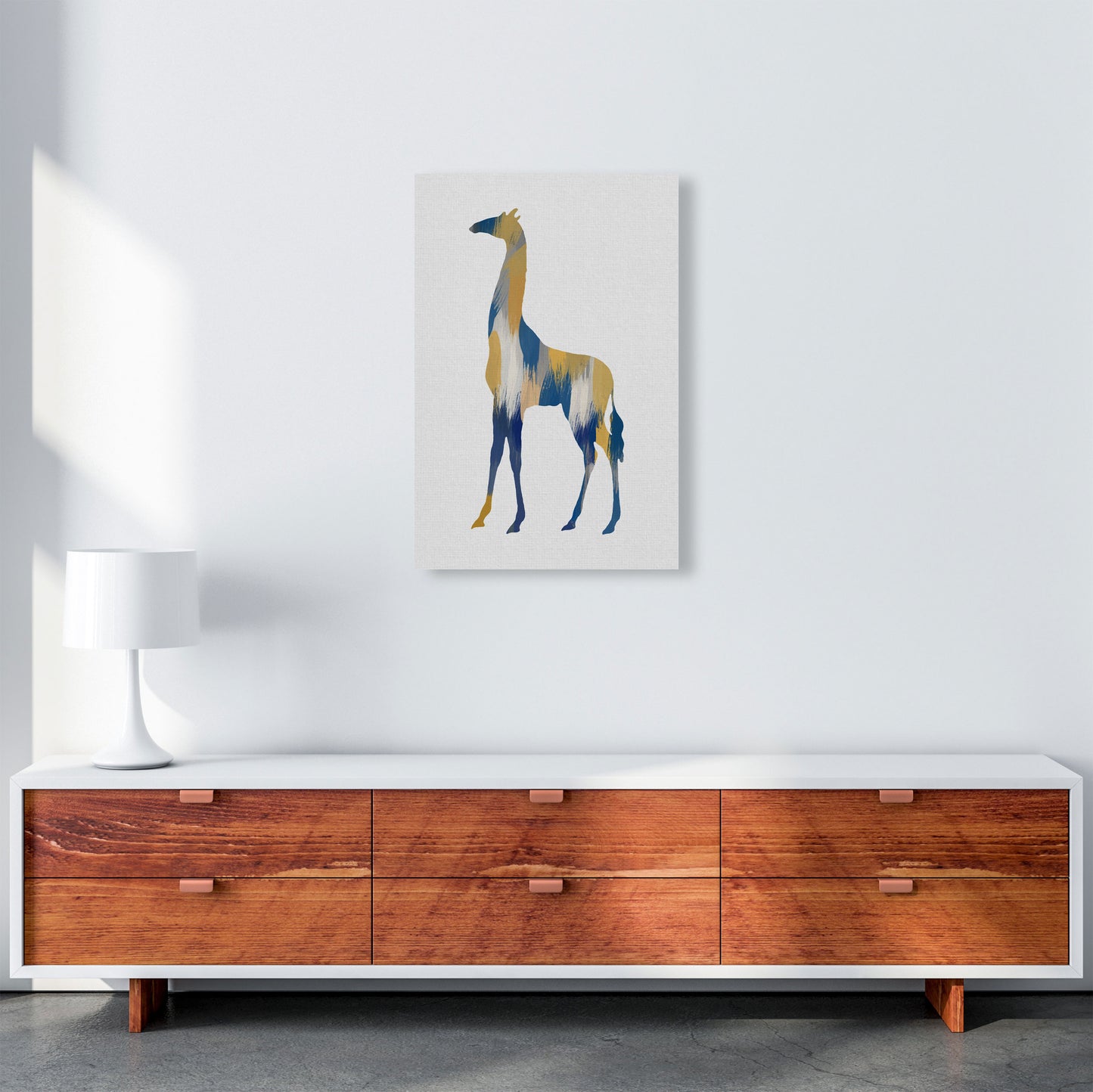Giraffe Blue & Yellow Print By Orara Studio Animal Art Print A2 Canvas
