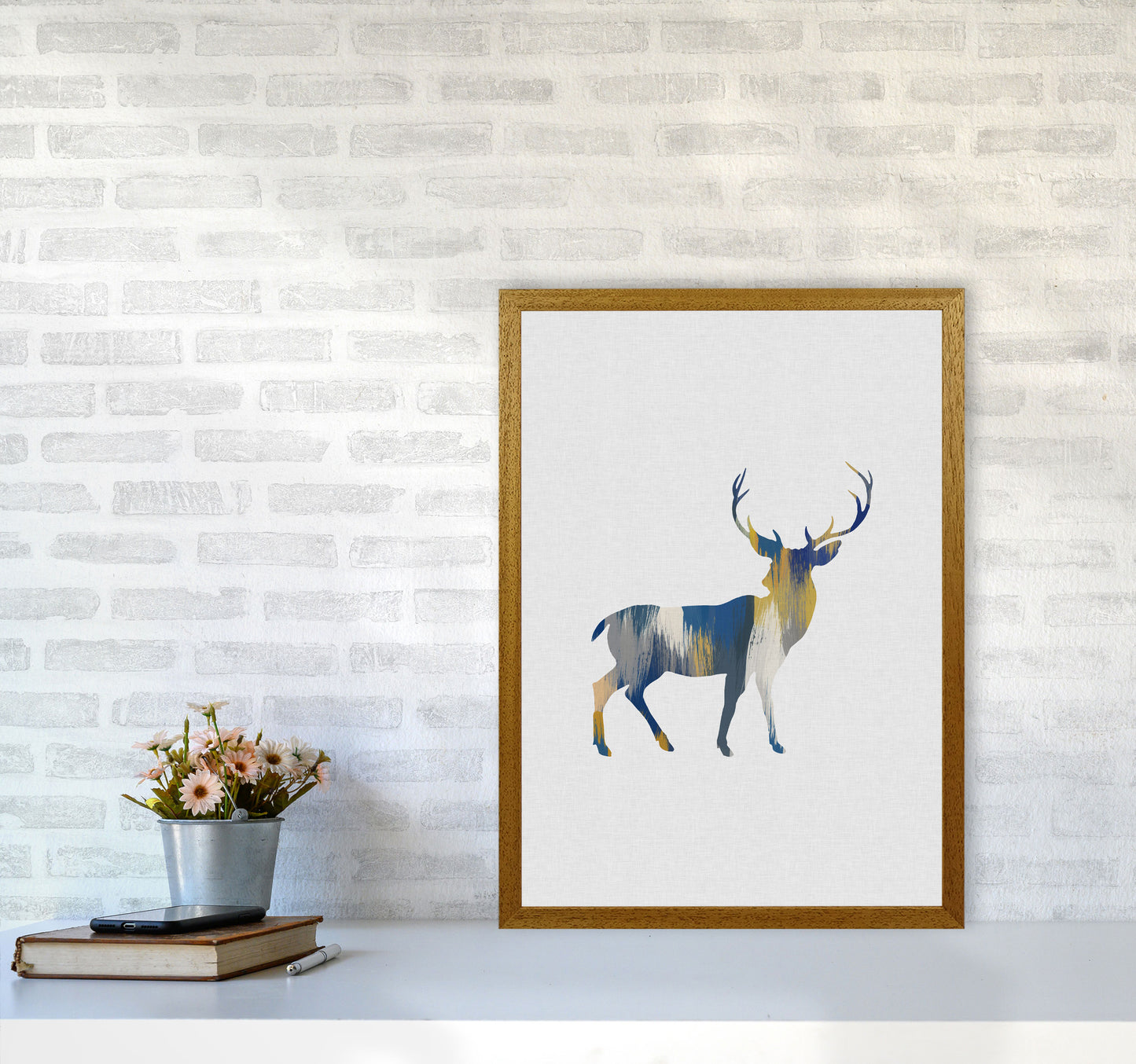 Deer Blue & Yellow Print By Orara Studio Animal Art Print A2 Print Only