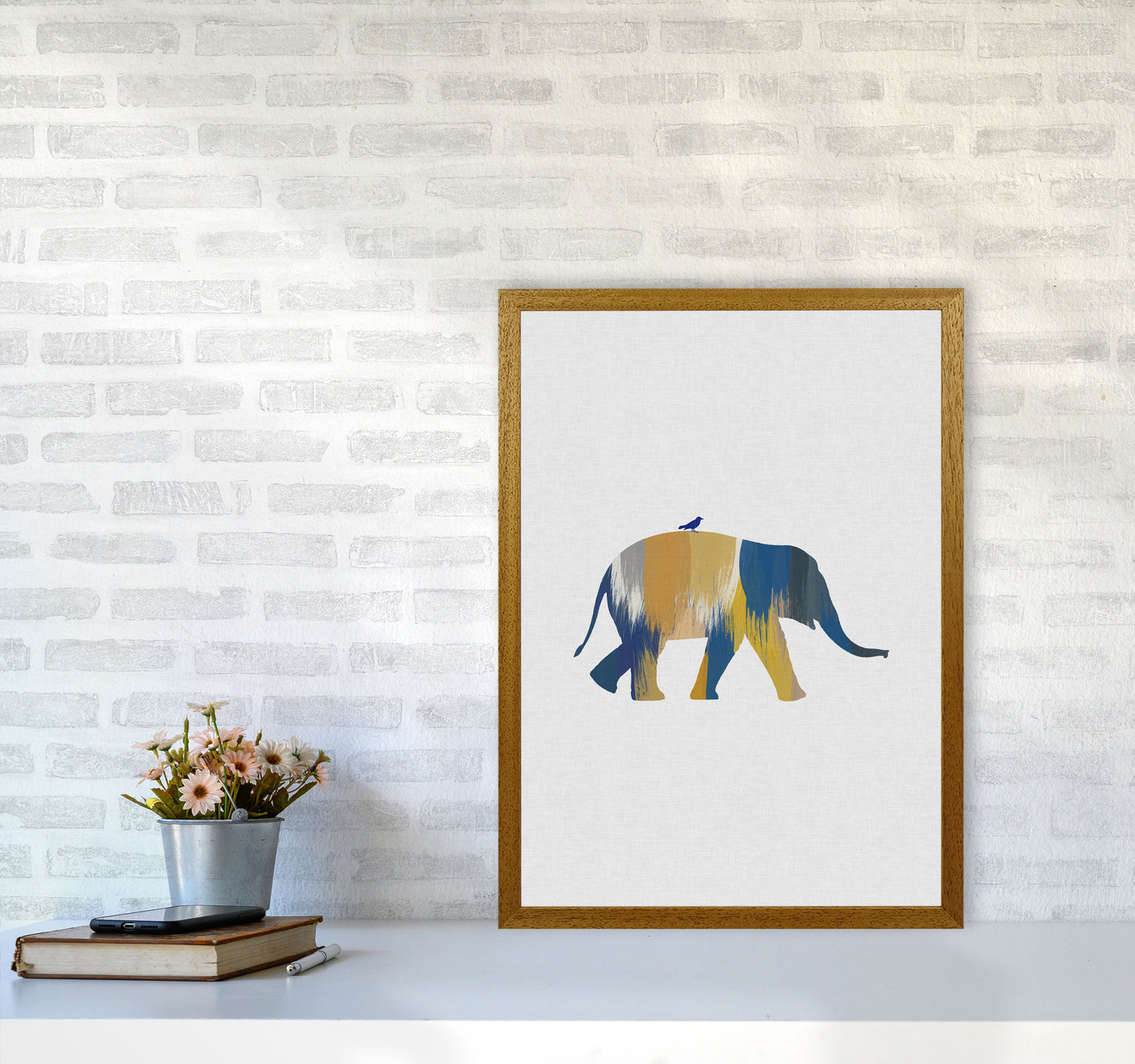 Elephant Blue & Yellow Print By Orara Studio Animal Art Print A2 Print Only