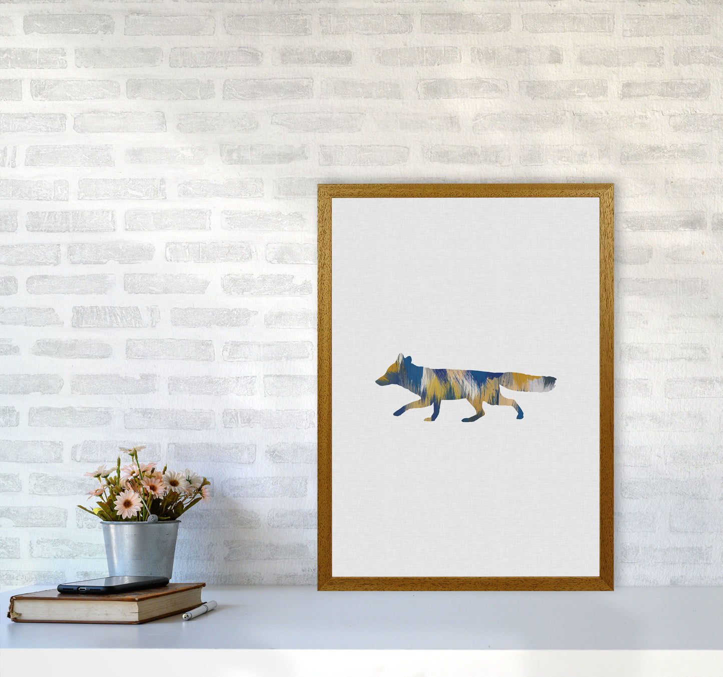 Fox Blue & Yellow Print By Orara Studio Animal Art Print A2 Print Only