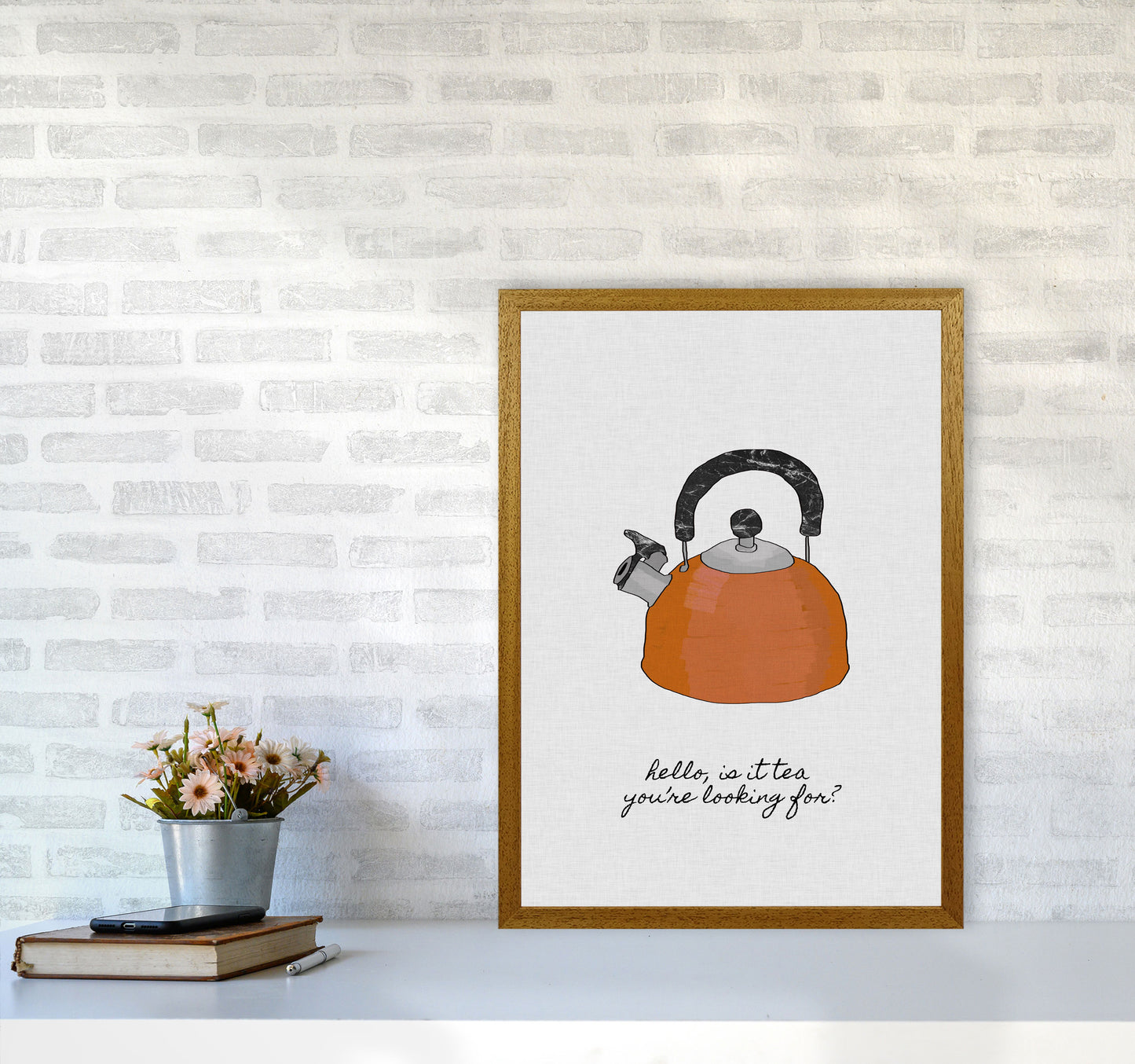 Hello Is It Tea Print By Orara Studio, Framed Kitchen Wall Art A2 Print Only