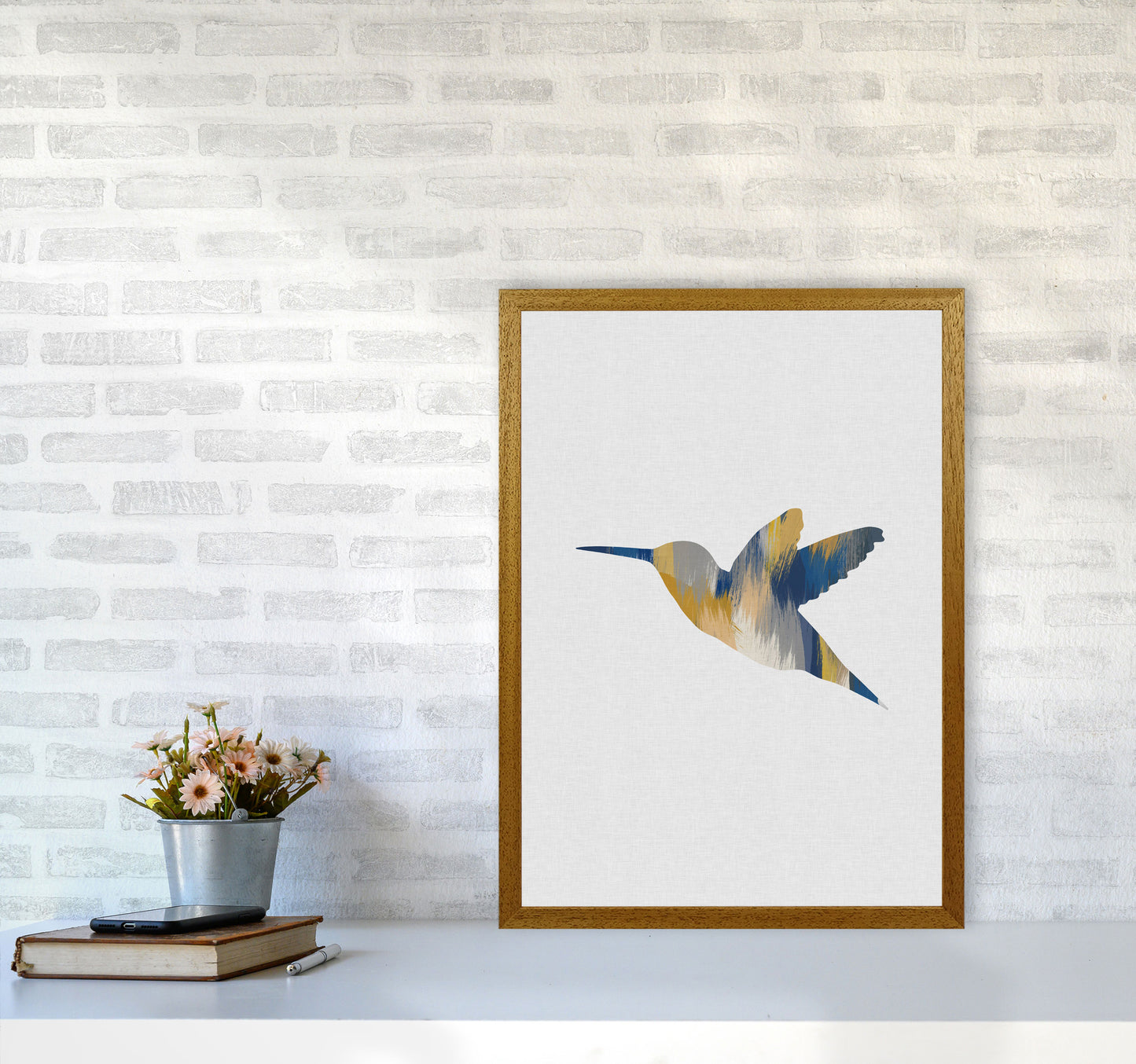 Hummingbird Blue & Yellow I Print By Orara Studio Animal Art Print A2 Print Only