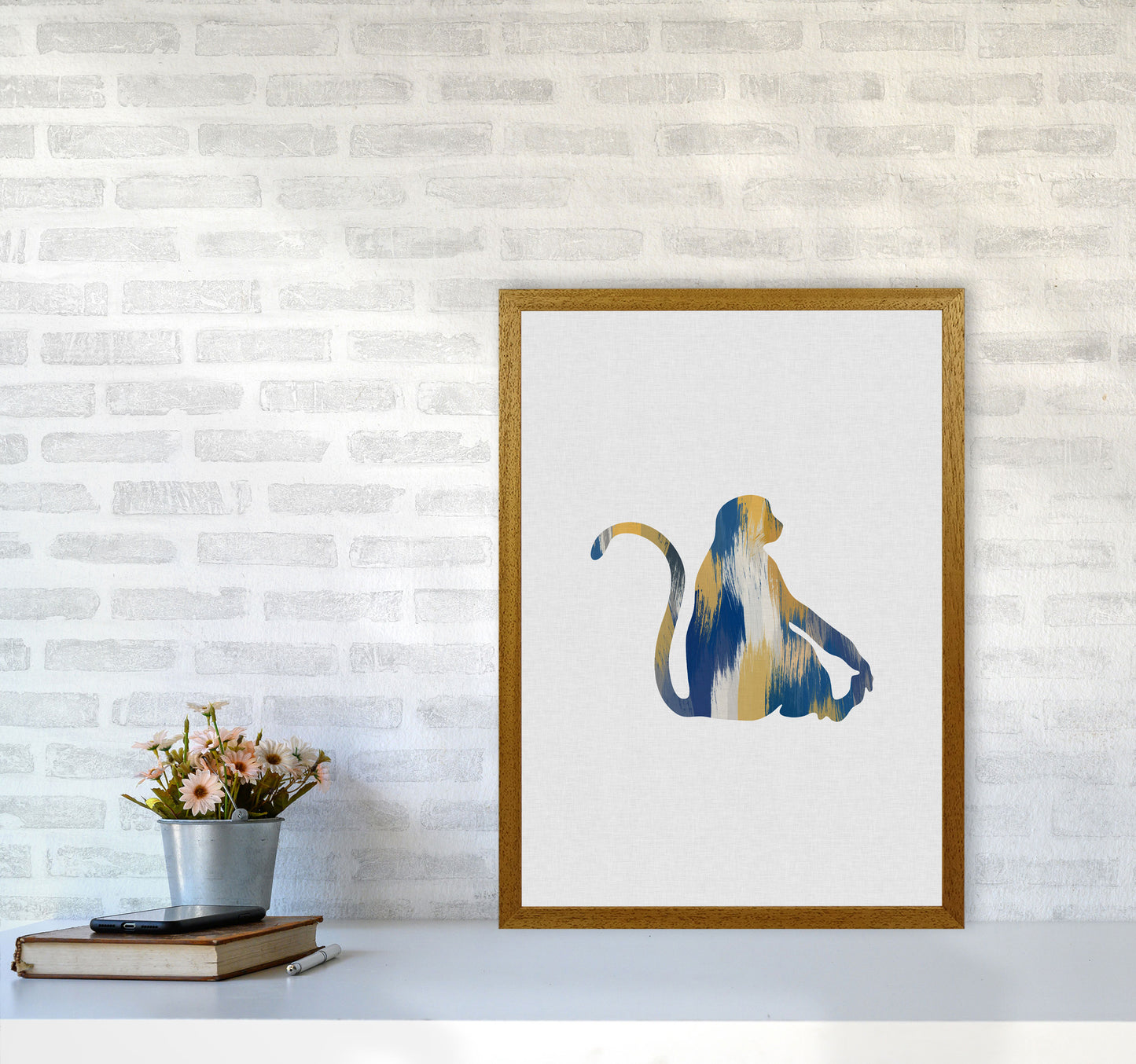 Monkey Blue & Yellow Print By Orara Studio Animal Art Print A2 Print Only